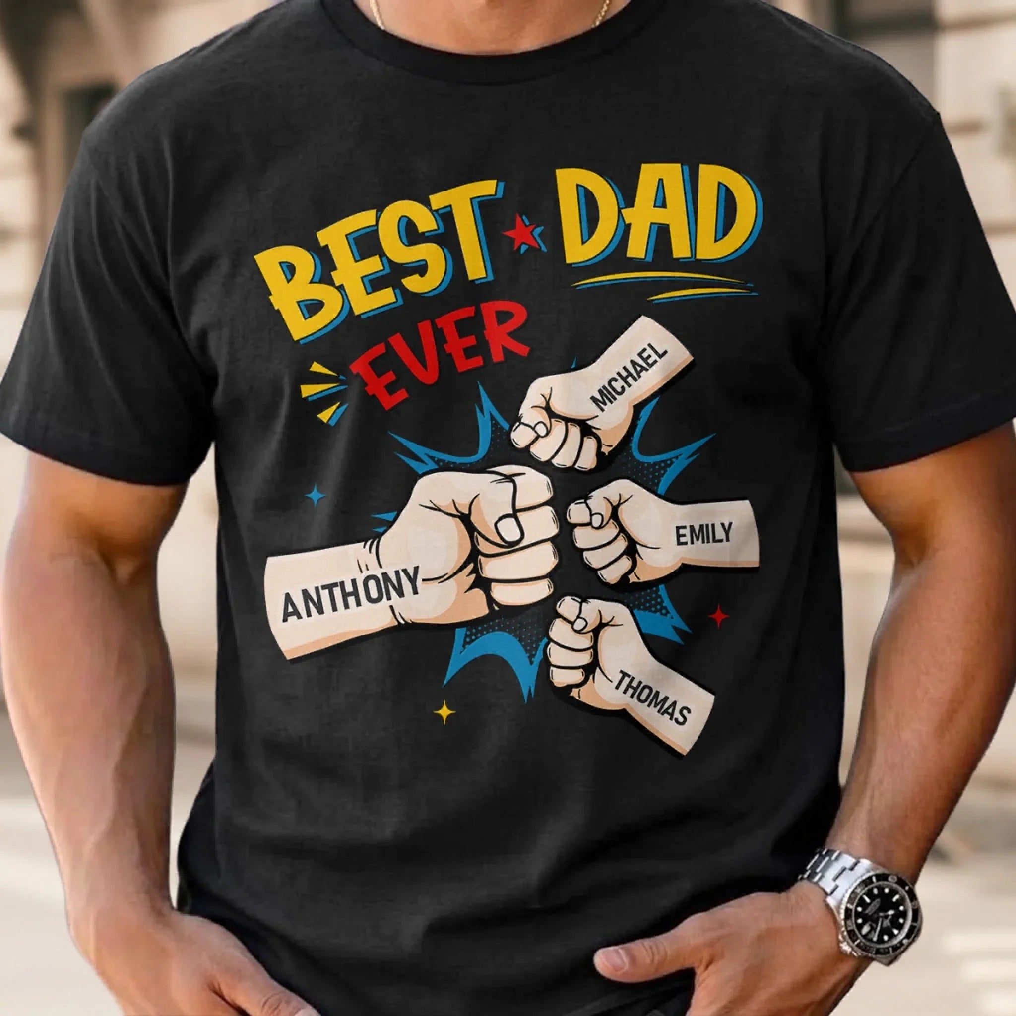 Custom Unisex T-shirt, Premium T-shirt, Hoodie – Personalized Father's Day Birthday Gifts For Dad, Grandpa – Dad Is My First Hero