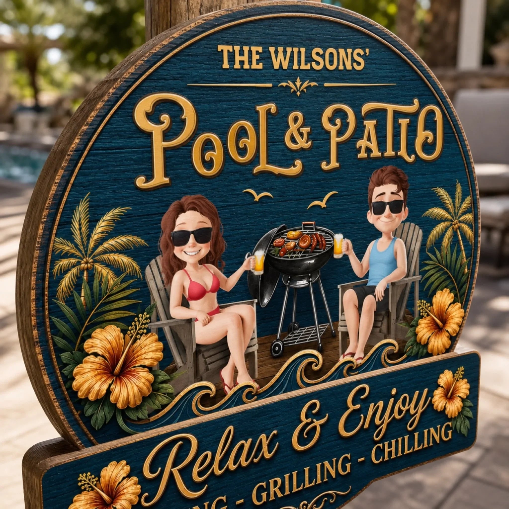 Custom Wood Sign - Personalized Summer Vacation And Travel Gifts For Husband And Wife, Him And Her - Welcome To Our Backyard Bar