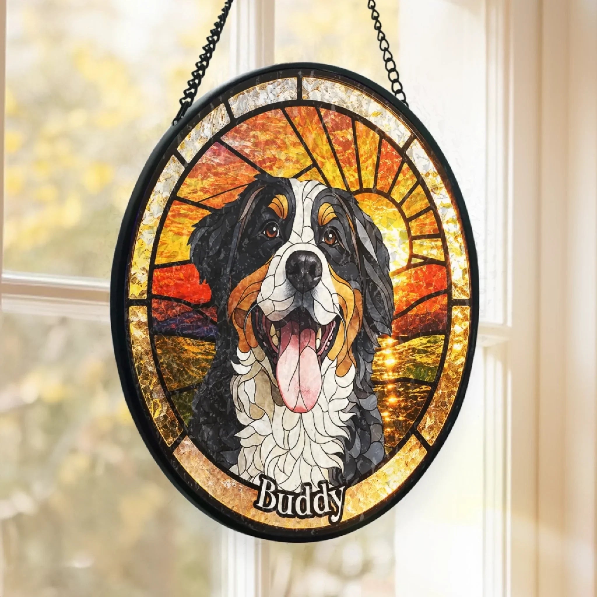 Custom Photo Stained Glass Window Hanging Suncatcher - Personalized Birthday Gifts For Dog Cat Lovers, Dog Dad And Mom, Cat Owners - Forever My Favorite Companion
