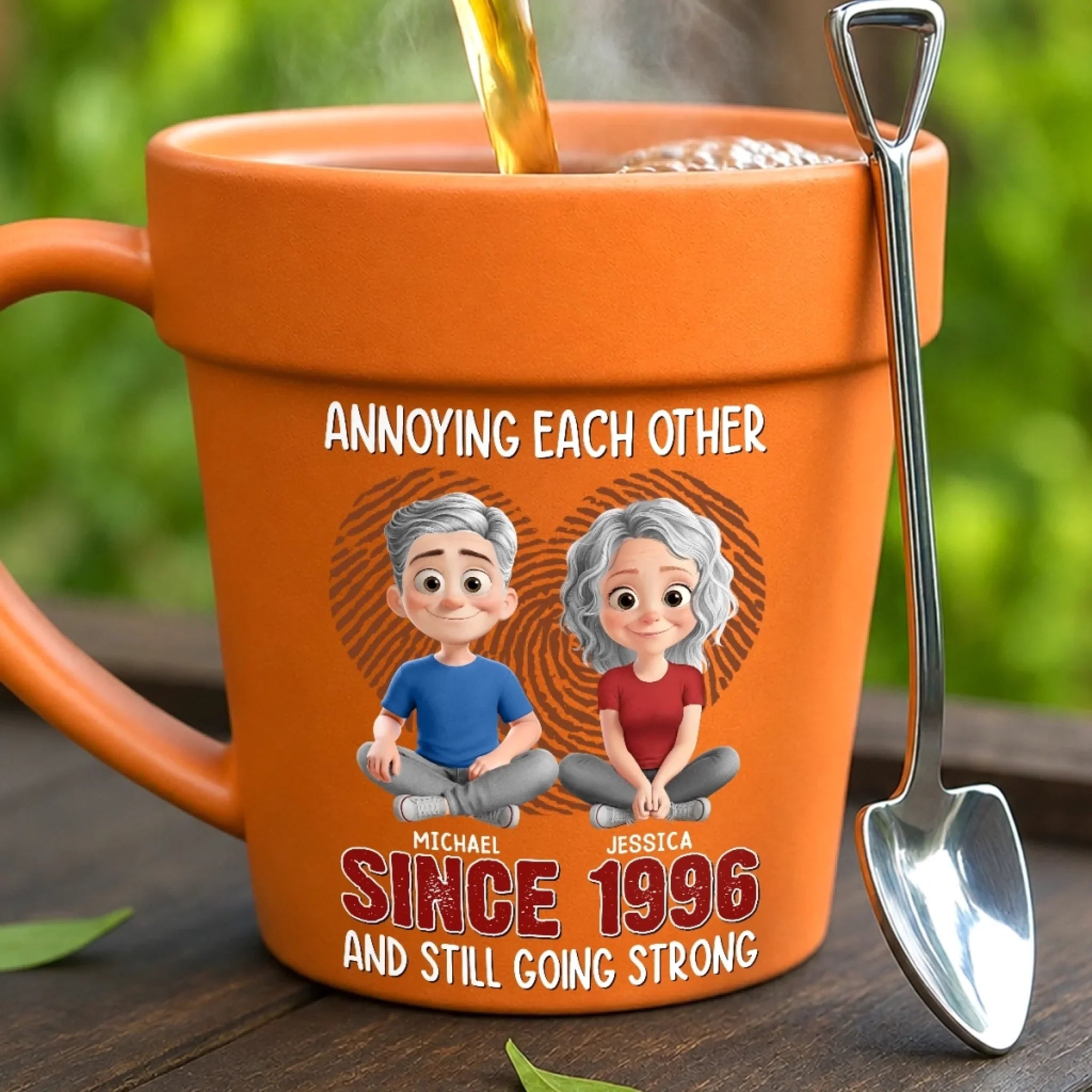 Custom Plant Pot Ceramic Mug - Personalized Birthday Garden Gifts For Husband And Wife, Him And Her - Growing Older, Loving Deeper