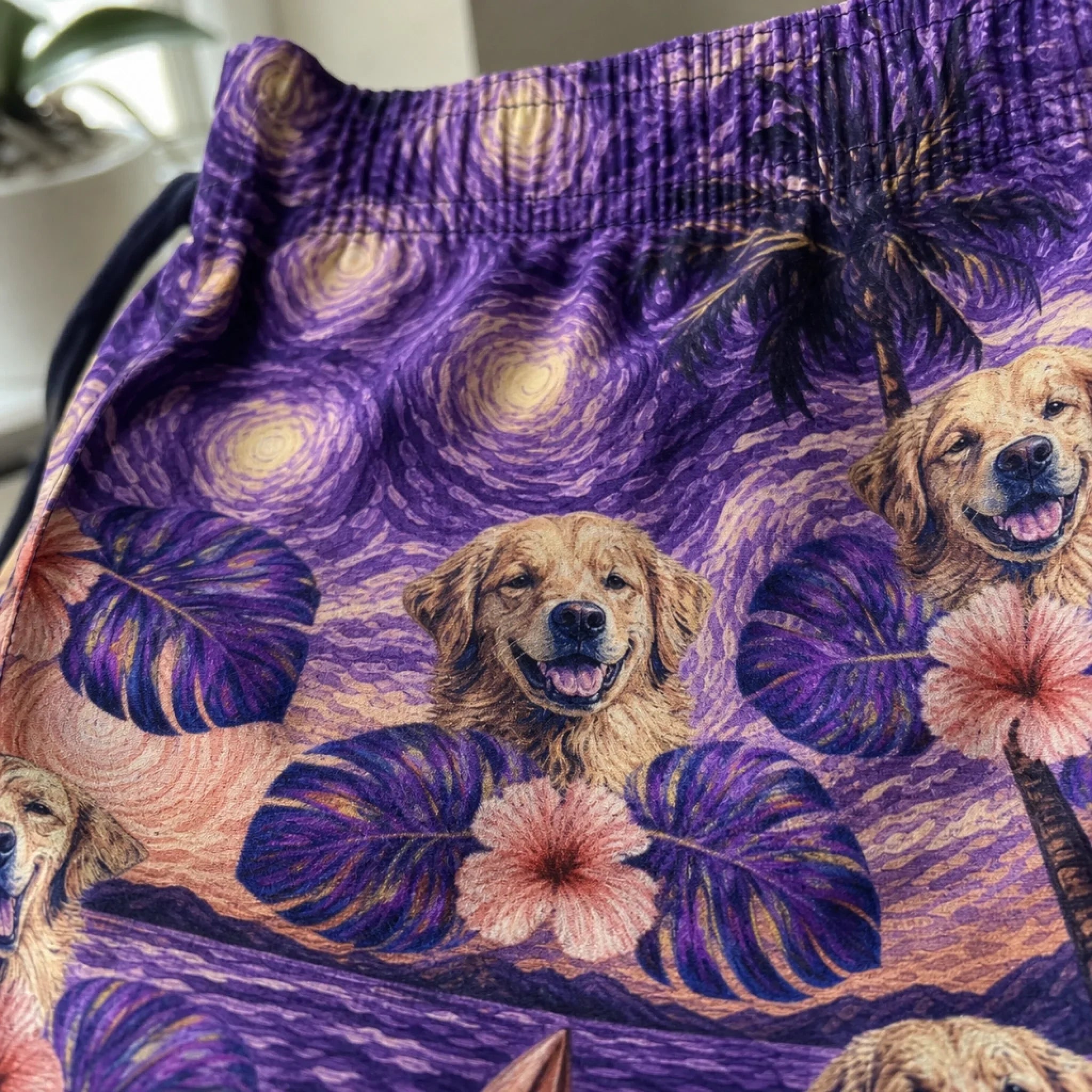 Custom Photo Tropical Hawaiian Aloha Men Beach Shorts - Personalized Summer Vacation And Travel Gifts For Dog Cat Lovers, Dog Dad And Mom, Cat Owners - Starry Nights, Puppy Days