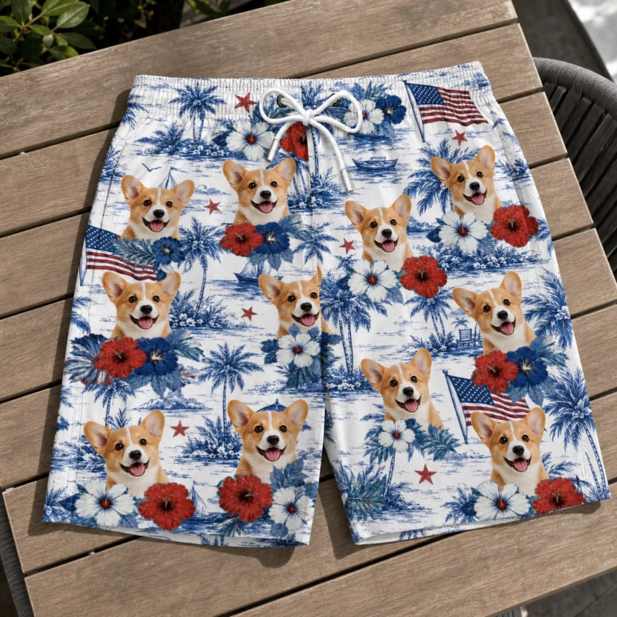 Custom Photo Tropical Hawaiian Aloha Men Beach Shorts - Personalized Summer Vacation And Travel Gifts For Dog Cat Lovers, Dog Dad And Mom, Cat Owners - Patriotic Paws Vibes