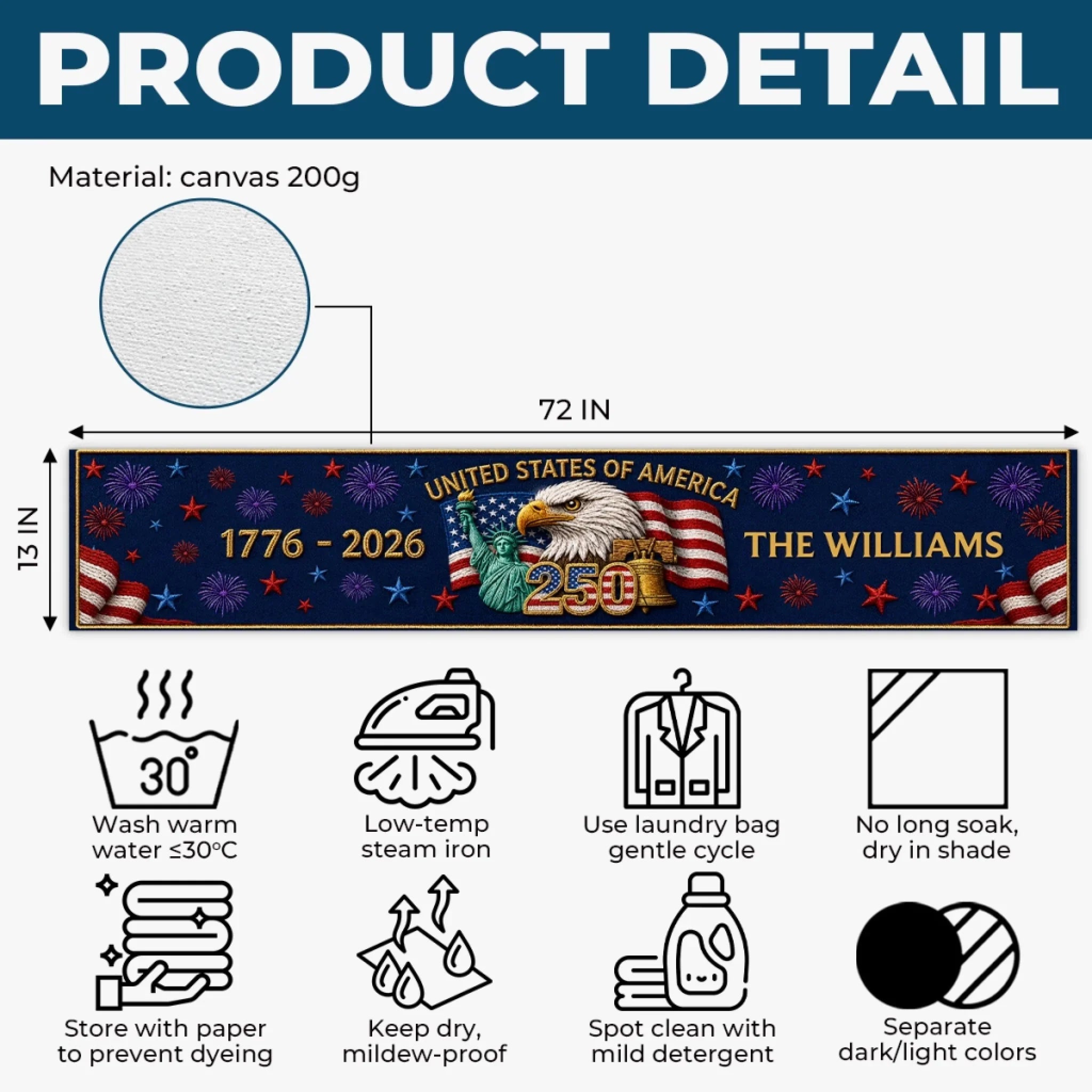 Custom Table Runner - Personalized America 250th Anniversary Gifts For Mom, Dad, Brother, Sister, Kids - Proud Hearts Shine Bright