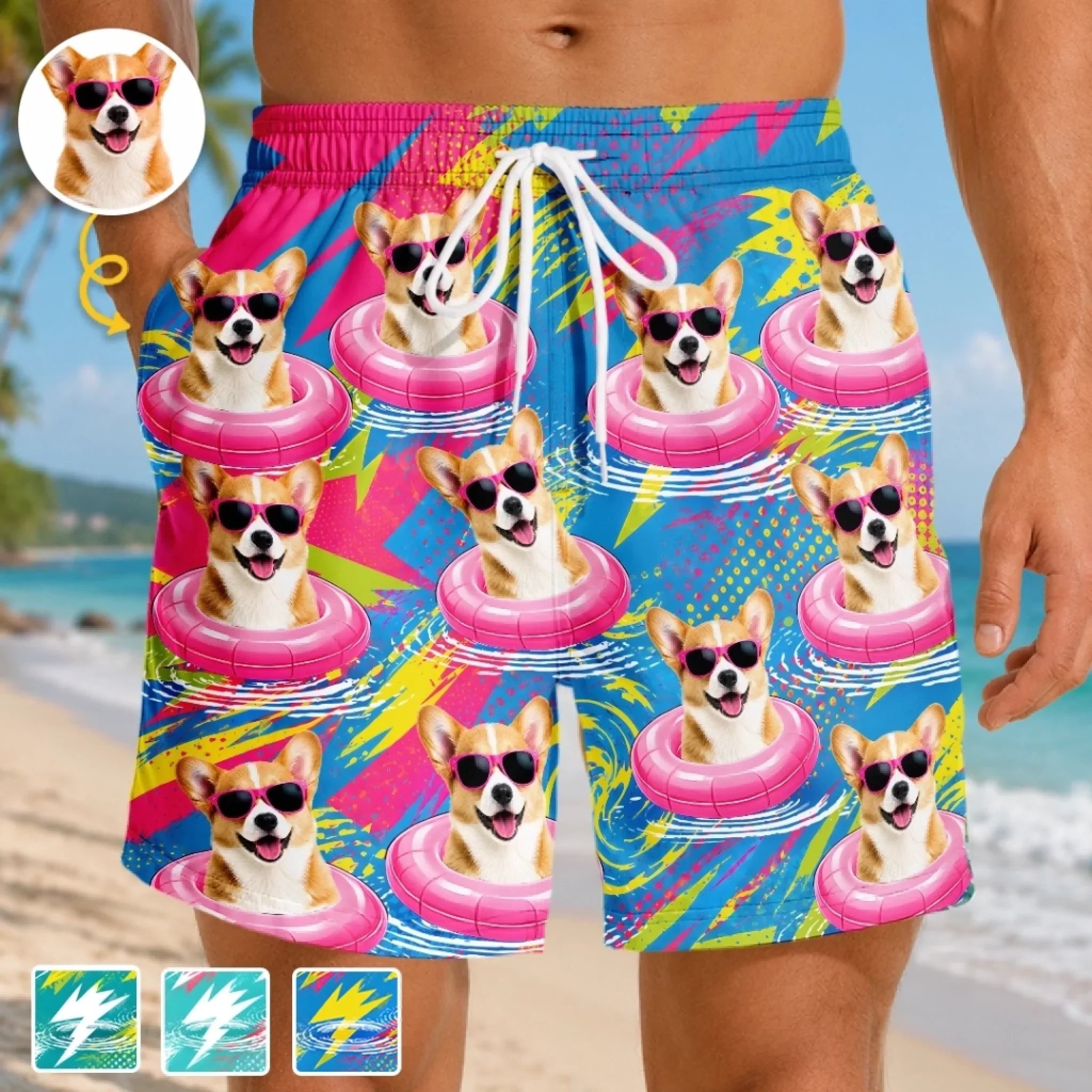 Custom Photo Tropical Hawaiian Aloha Men Beach Shorts - Personalized Summer Vacation And Travel Gifts For Dog Cat Lovers, Dog Dad And Mom, Cat Owners - The Coolest Boss In Town