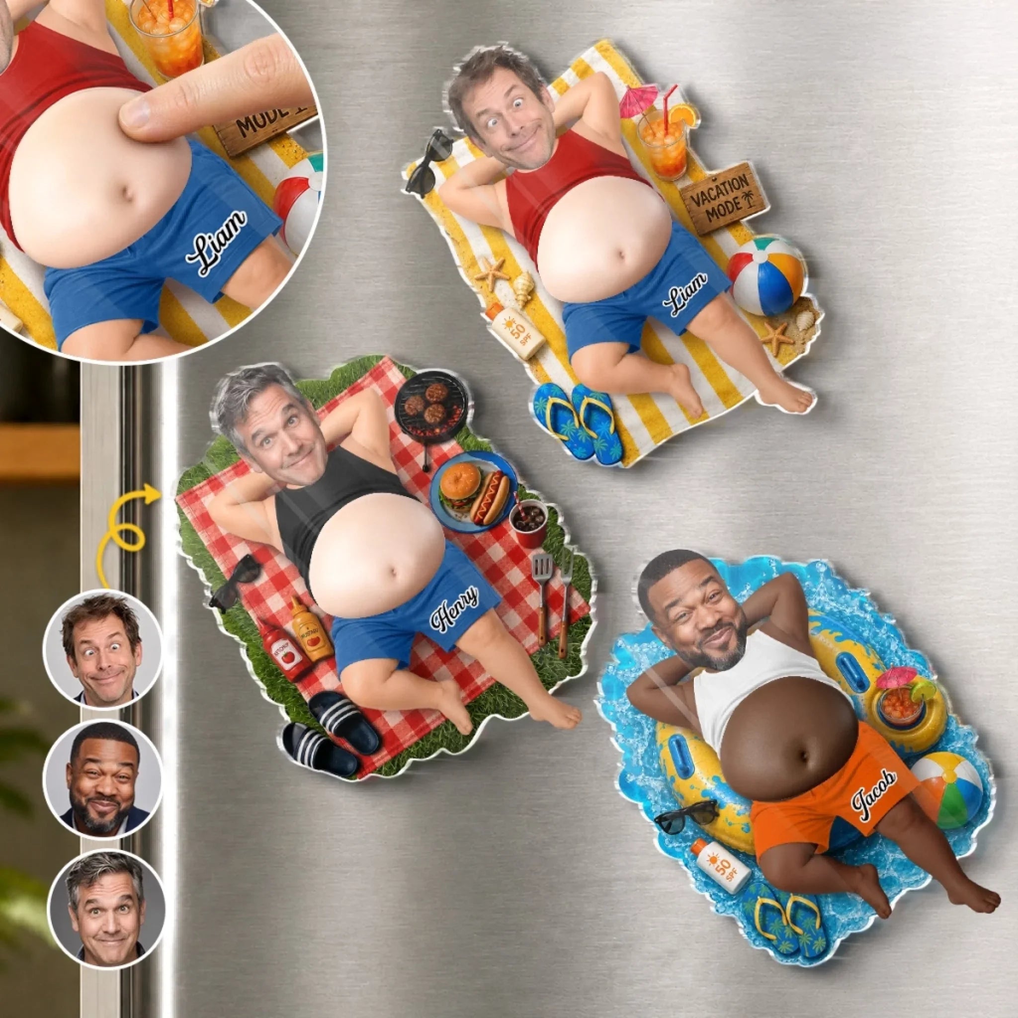 Custom Photo Dad Bod Belly Squishy Acrylic Fridge Magnet – Personalized Father's Day Funny Gifts For Dad, Grandpa – Vacation Mode