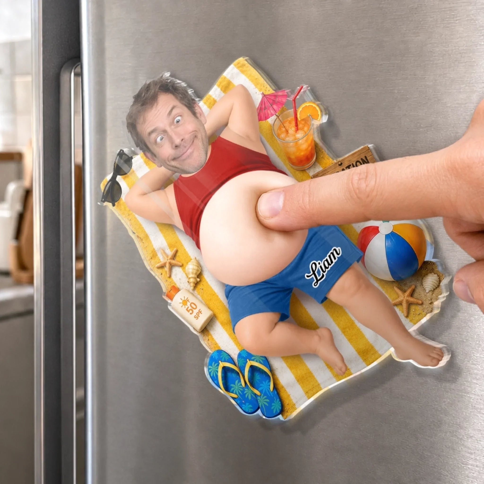 Custom Photo Dad Bod Belly Squishy Acrylic Fridge Magnet – Personalized Father's Day Funny Gifts For Dad, Grandpa – Vacation Mode