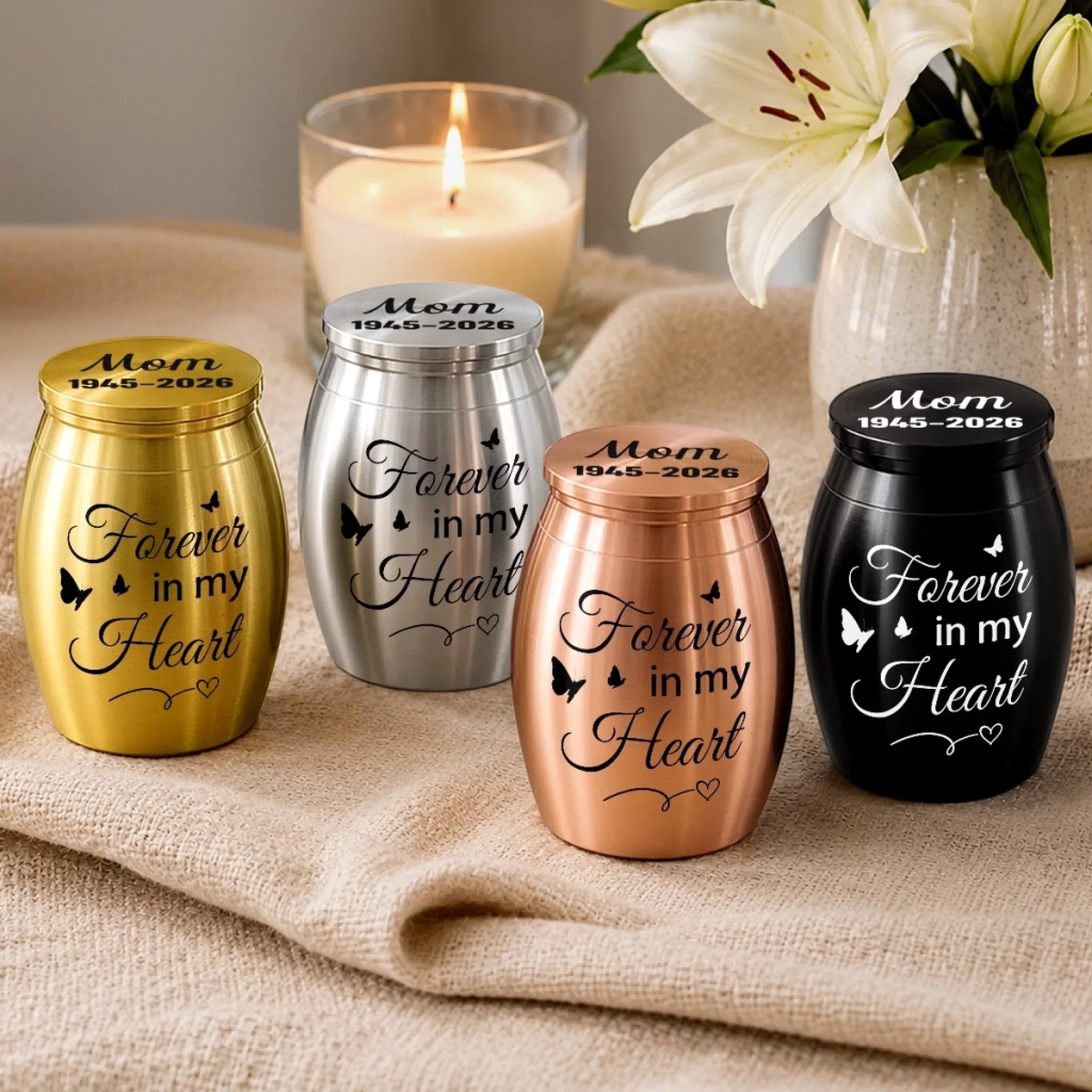 Custom Memorial Urn - Personalized Memorial Sympathy Gifts For Loss Of Mom, Dad – Forever In Our Hearts