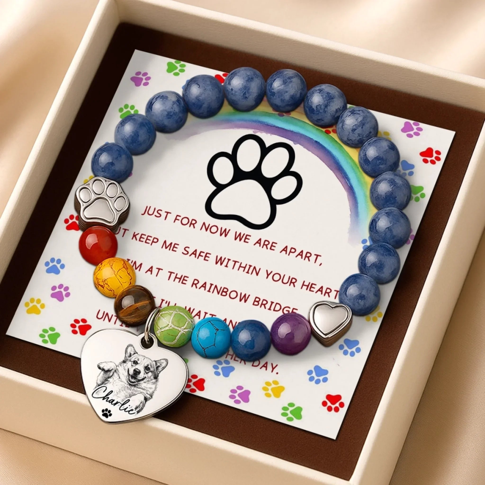 Custom Photo Rainbow Bridge Bracelet - Personalized Pet Memorial Sympathy Gifts For Dogs, Cats - Always In My Heart