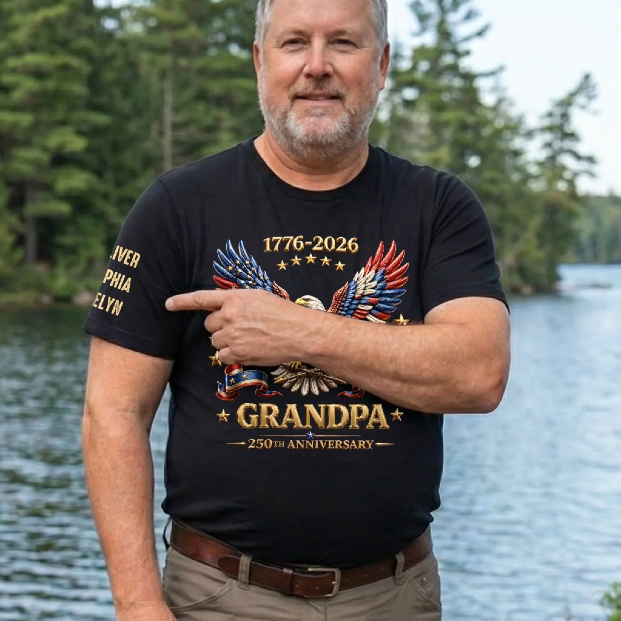Custom Unisex T-Shirt With Design On Sleeve - Personalized America 250th Anniversary, Father's Day Gifts For Dad, Grandpa - My Greatest Legacy