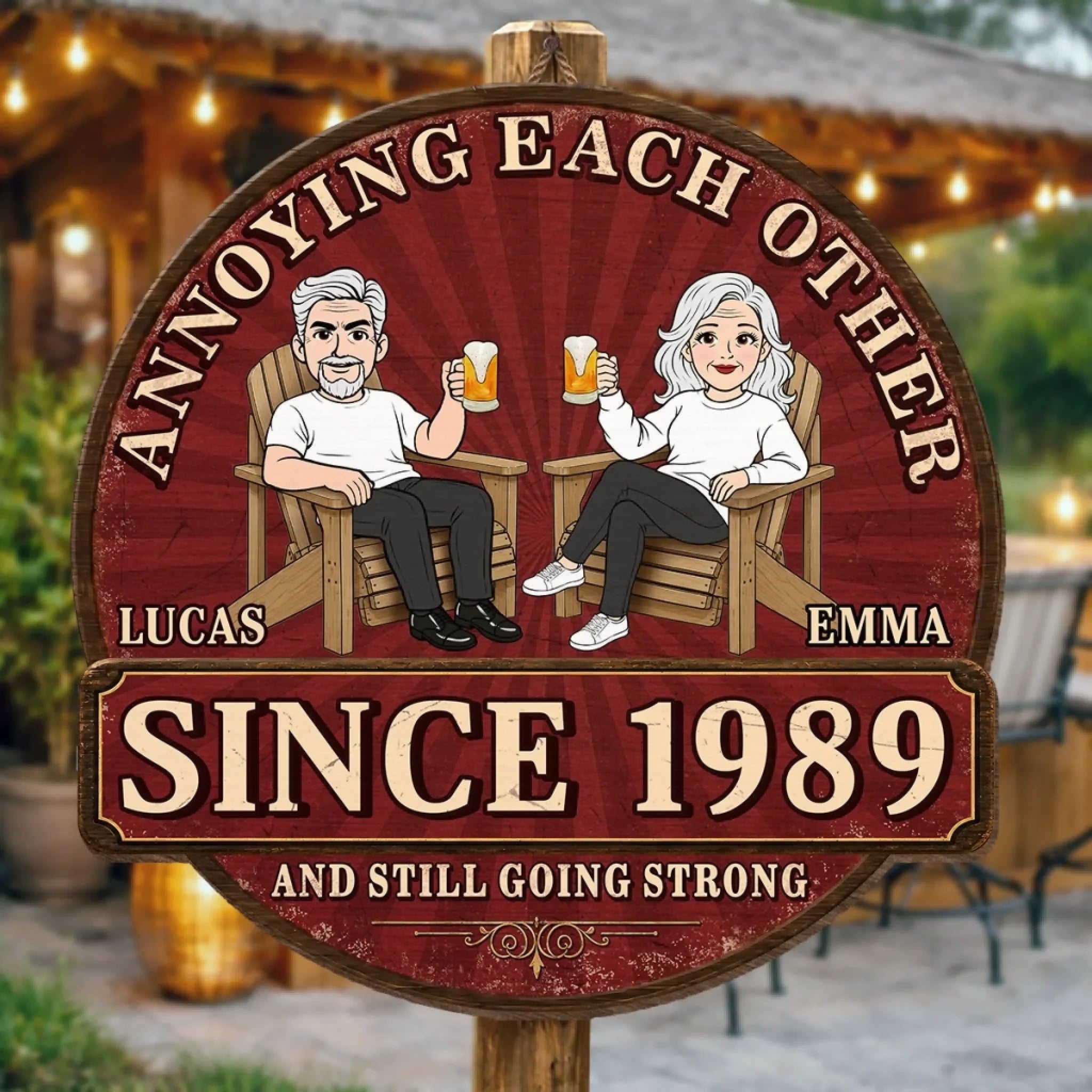 Custom Wood Sign - Personalized Anniversary Wedding Gifts For Husband And Wife, Him And Her - Laughter, Wrinkles And True Love