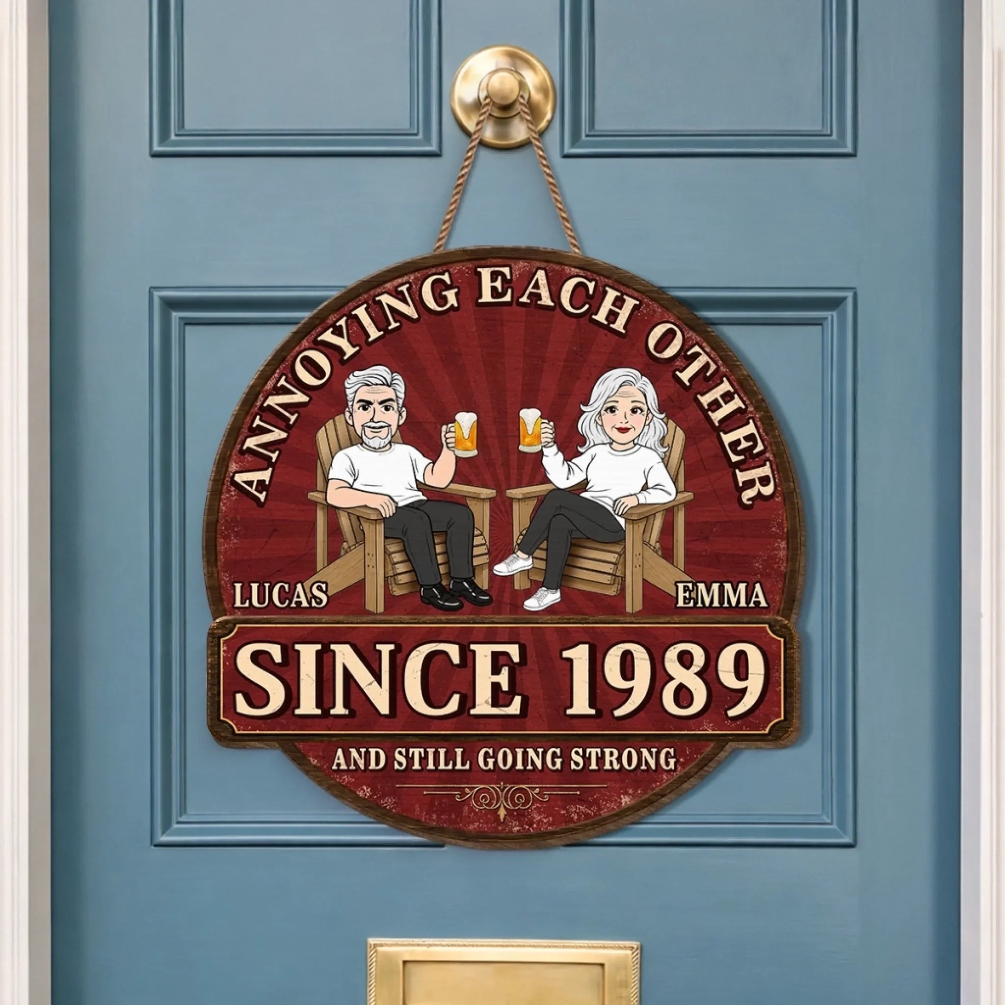 Custom Wood Sign - Personalized Anniversary Wedding Gifts For Husband And Wife, Him And Her - Laughter, Wrinkles And True Love