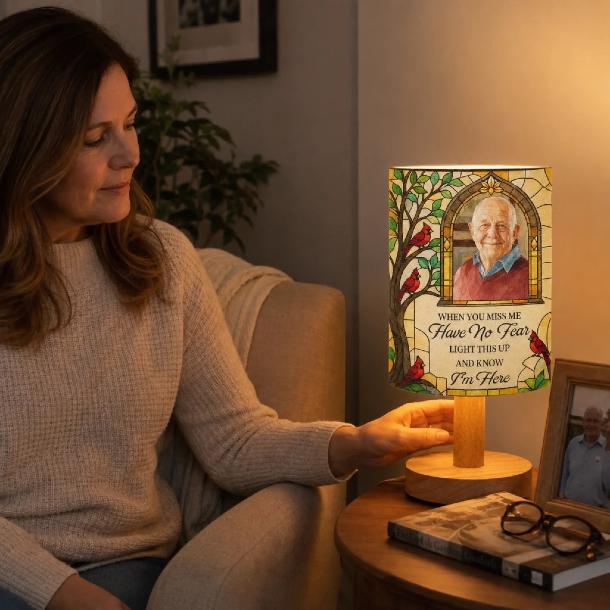 Custom Photo Linen Bedside Table Lamp - Personalized Memorial Sympathy Gifts For Loss Of Mom, Dad - Always Loved Never Forgotten