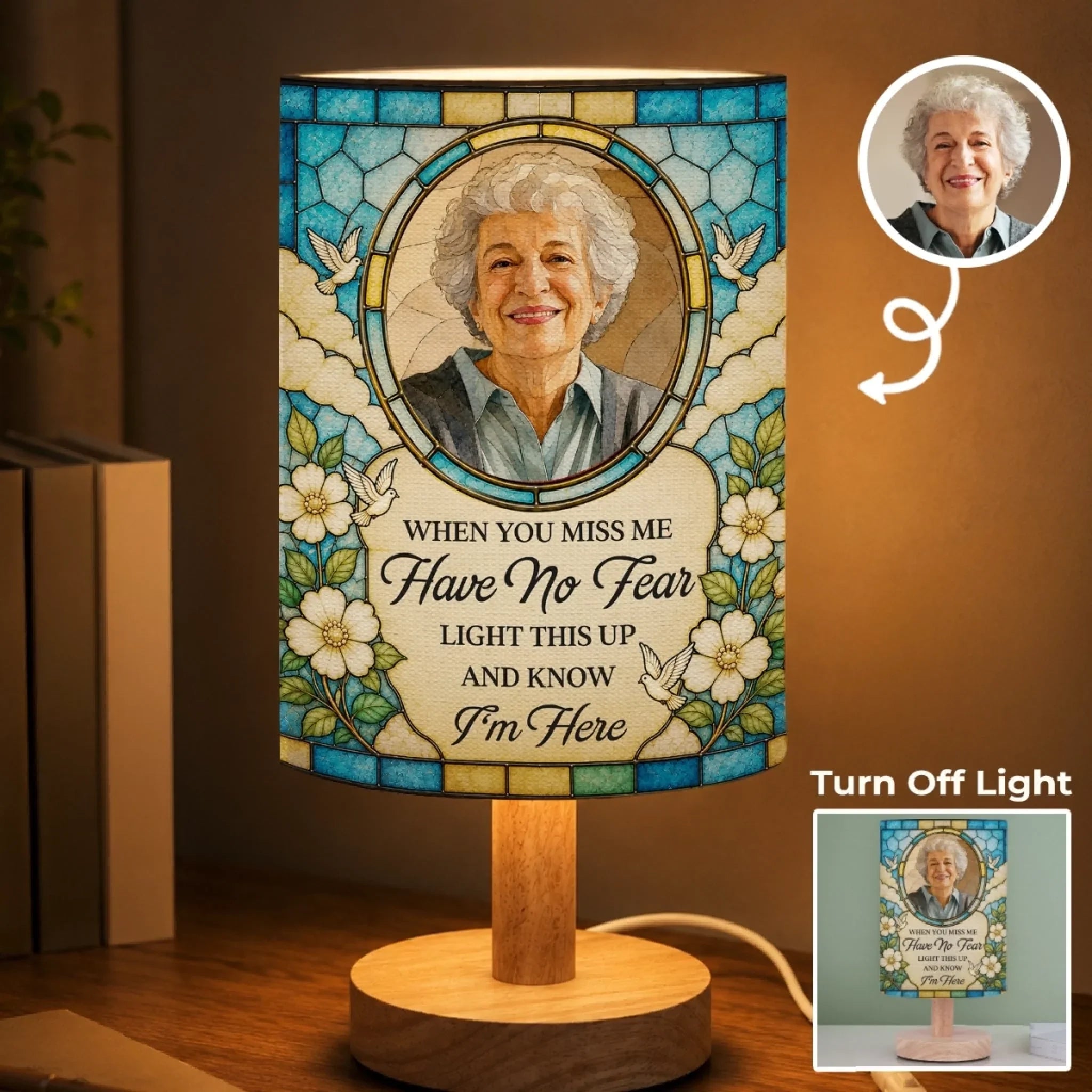 Custom Photo Linen Bedside Table Lamp - Personalized Memorial Sympathy Gifts For Loss Of Mom, Dad - Remembered With Love Always