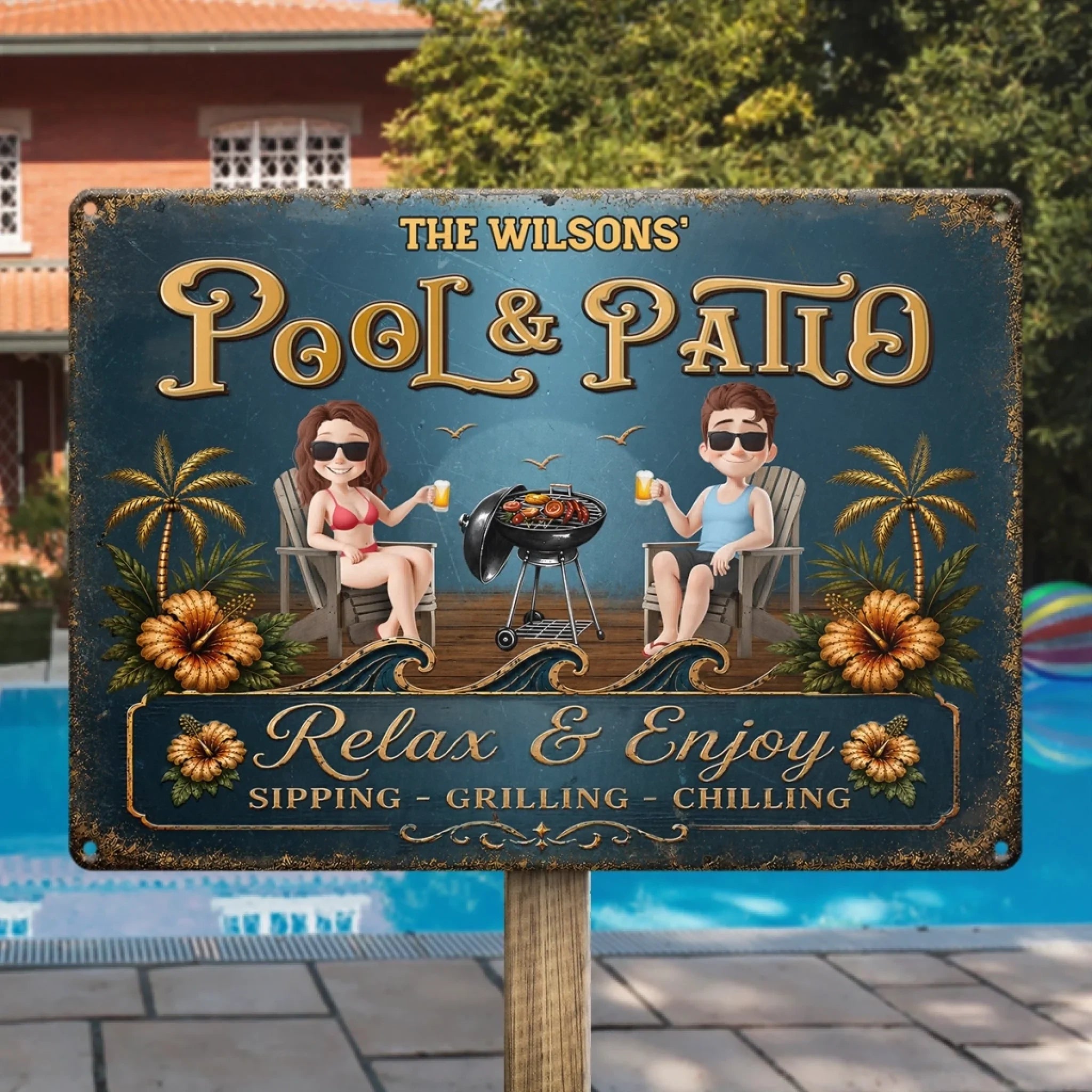 Custom Home Decor Metal Sign - Personalized Summer Vacation And Travel Gifts For Husband And Wife, Him And Her - Our Permanent Summer Escape