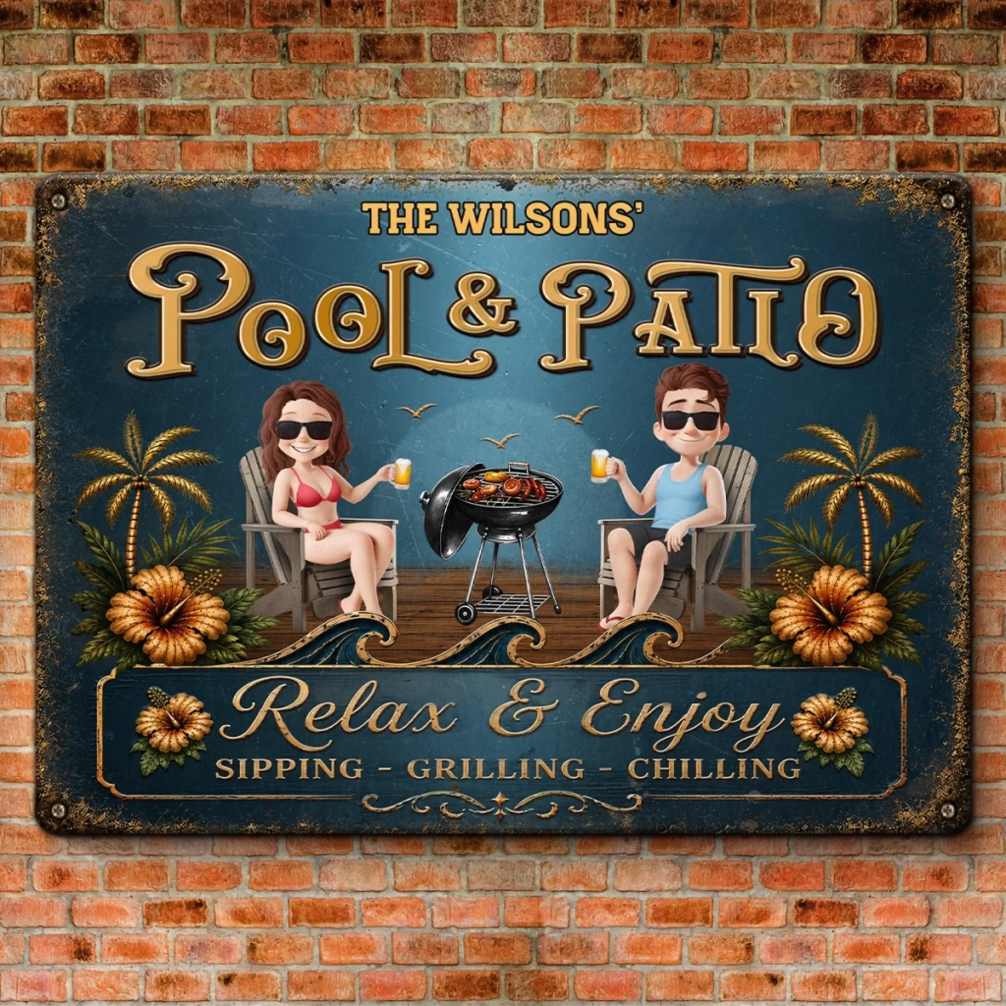 Custom Home Decor Metal Sign - Personalized Summer Vacation And Travel Gifts For Husband And Wife, Him And Her - Our Permanent Summer Escape