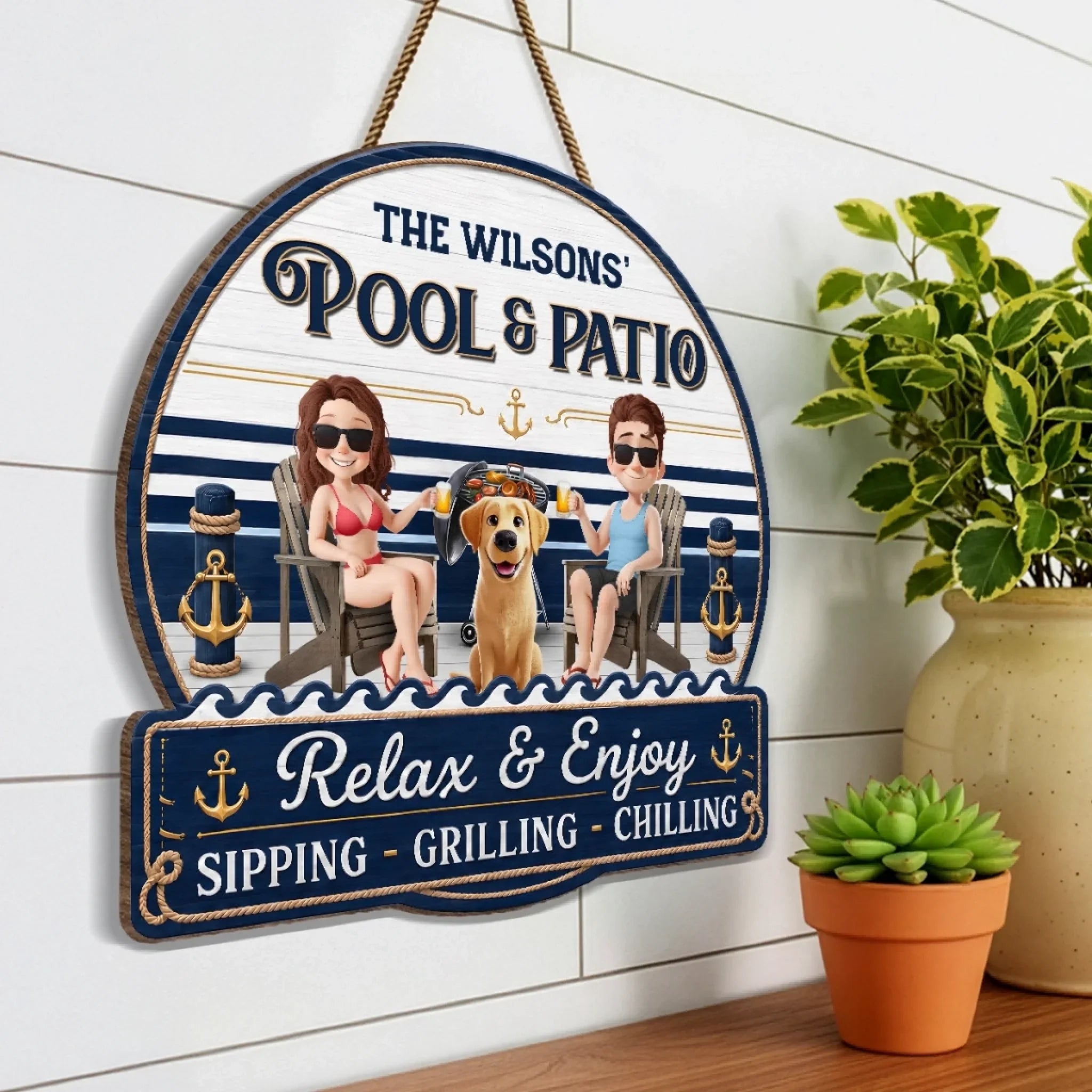 Custom Wood Sign - Personalized Summer Vacation And Travel Gifts For Husband And Wife, Dog Dad And Mom - Our Furry Pool Party Crew