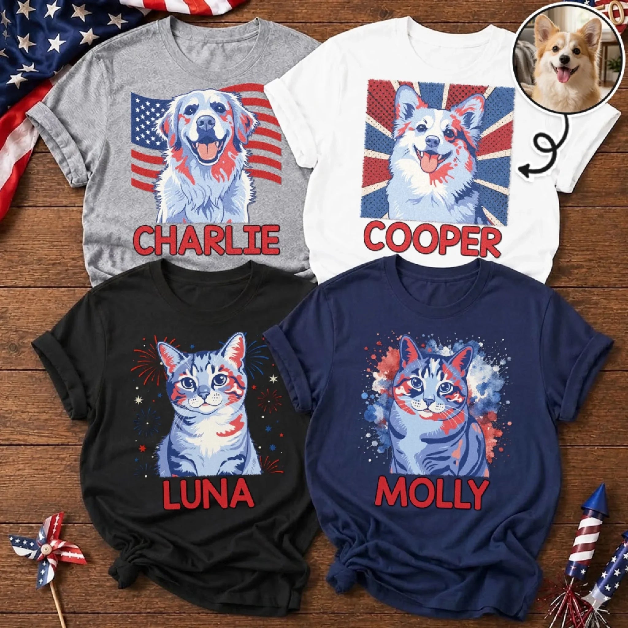 Custom Photo T-shirt, Hoodie - Personalized America 250th Anniversary Gifts For Dog Cat Lovers, Dog Dad And Mom, Cat Owners - Stars Stripes And Paws