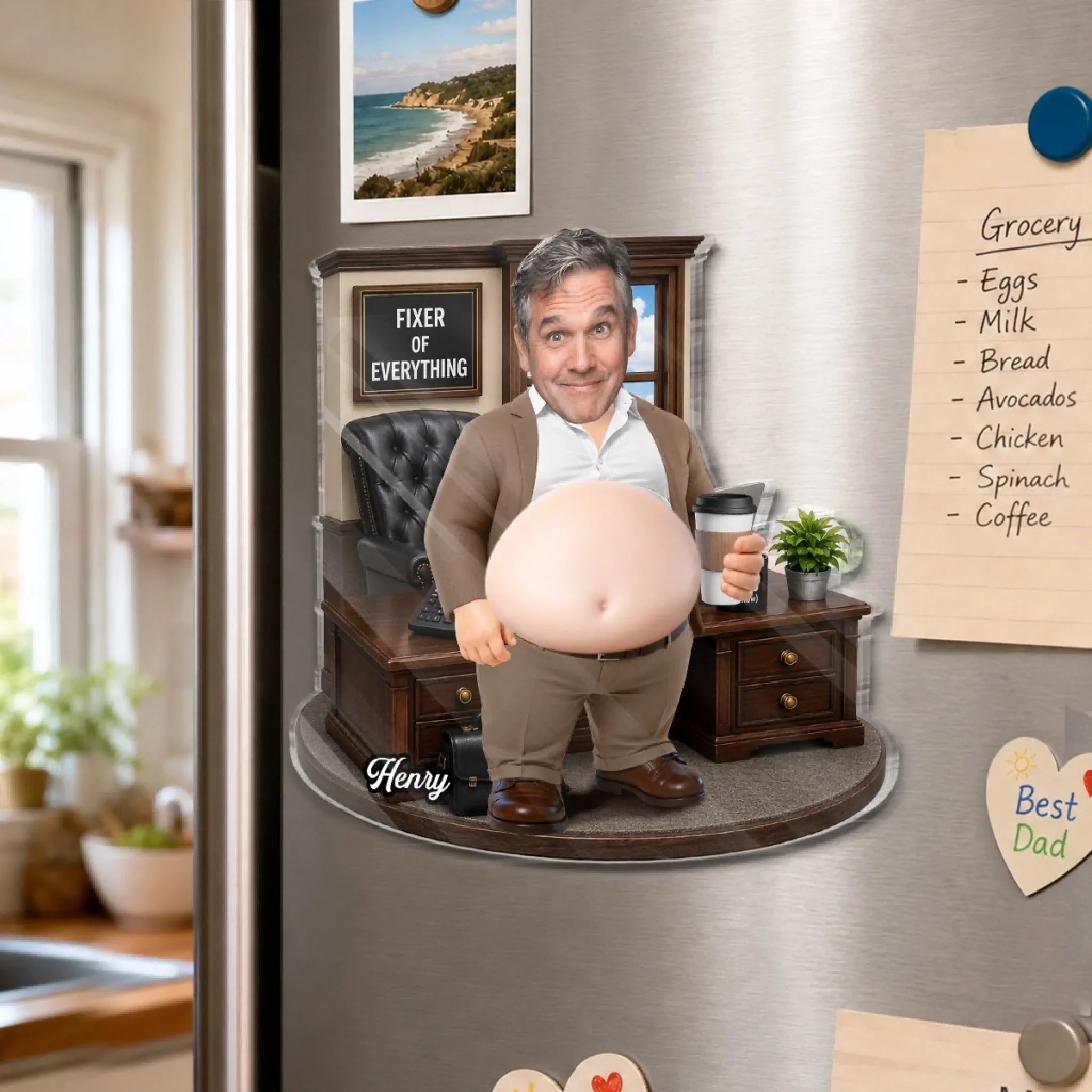 Custom Photo Dad Bod Belly Squishy Acrylic Fridge Magnet – Personalized Funny Gifts For Coworker, Work Bestie – Making Things Happen Daily