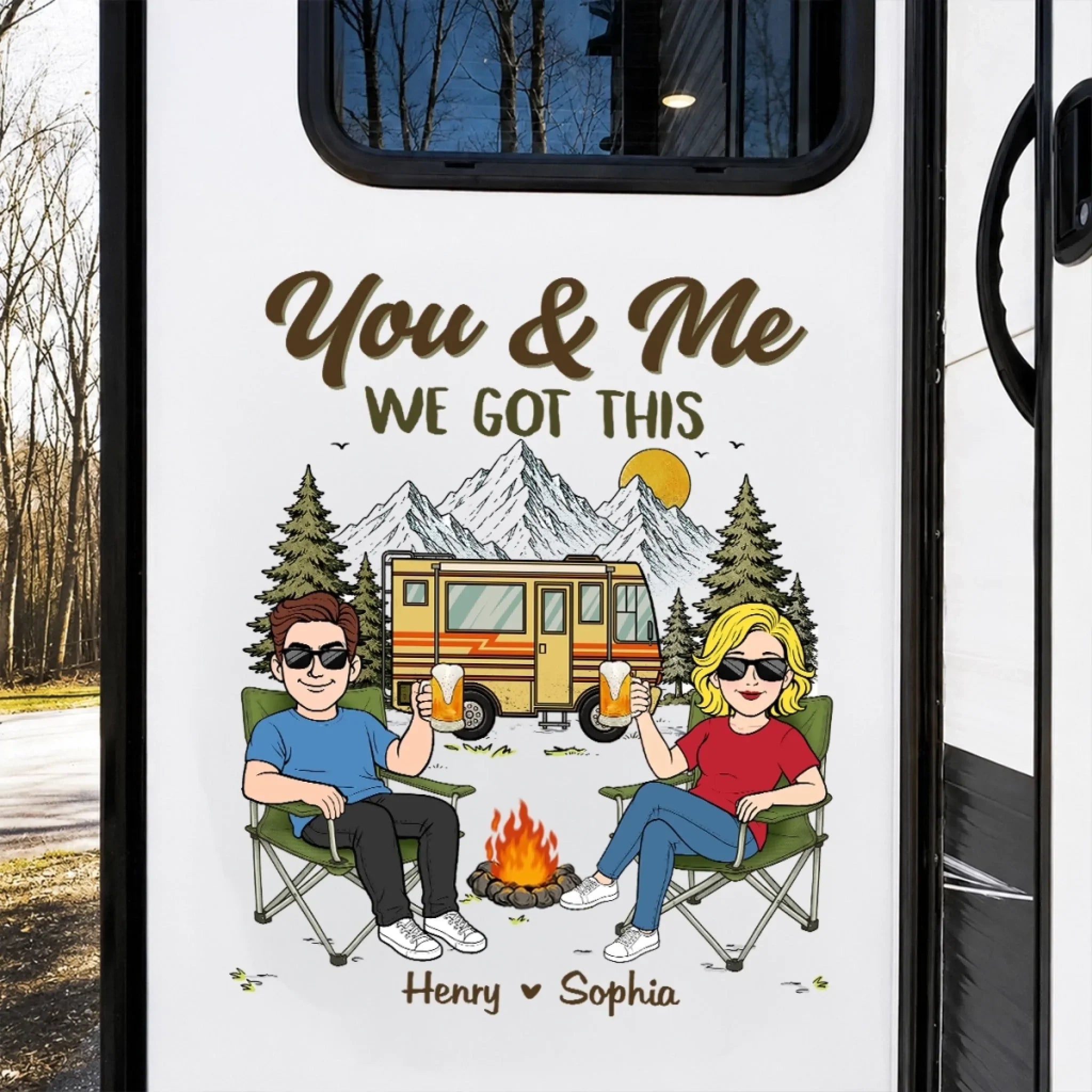 Custom RV Decal - Personalized Anniversary Wedding Camping Gifts For Campers, Husband And Wife, Him And Her - Campfire Love