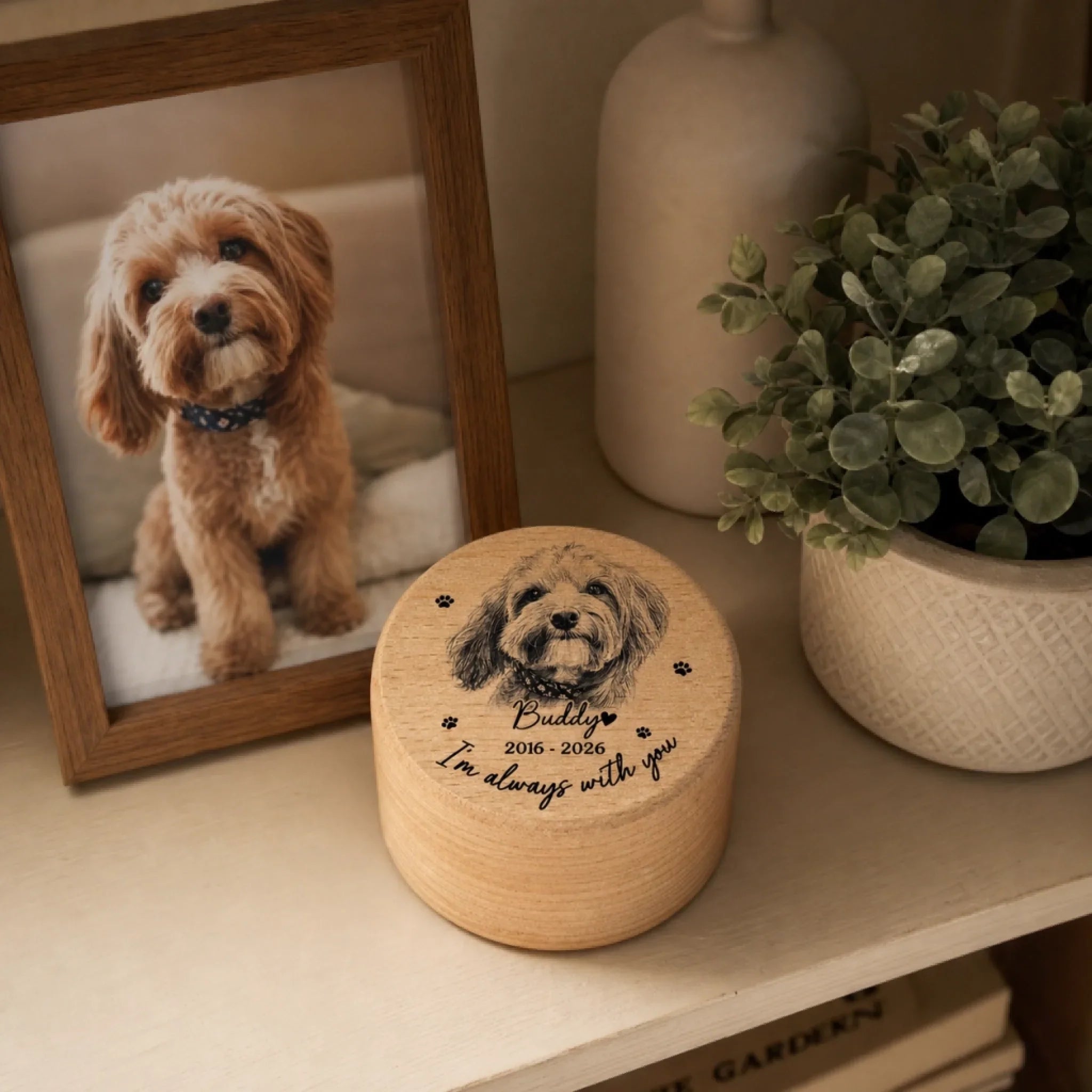 Custom Photo Wooden Pet Fur Keepsake Box - Personalized Pet Memorial Gifts For Dogs, Cats - Forever In My Heart