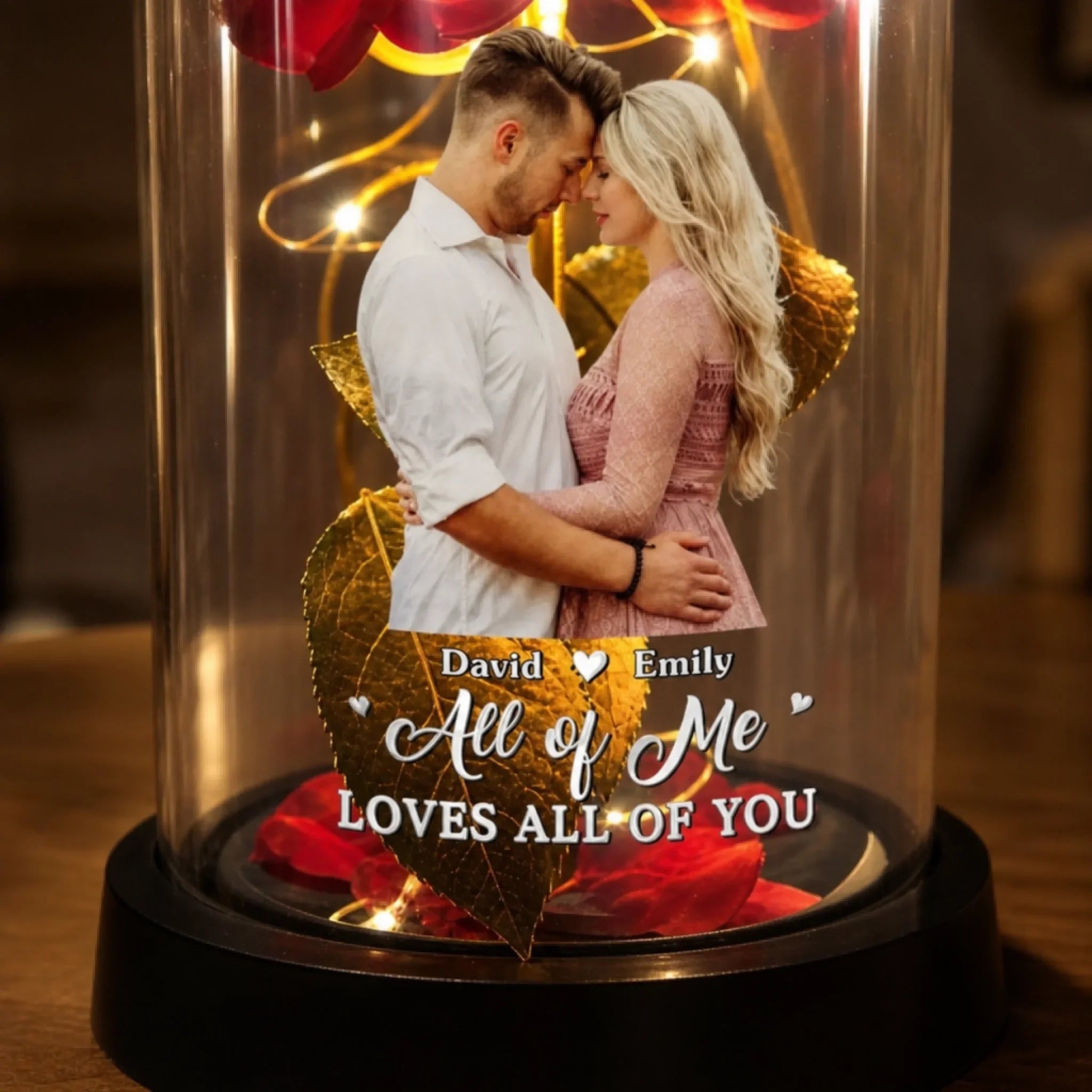 Custom Photo Light Up Eternal Rose In Glass Dome - Personalized Anniversary Wedding Gifts For Husband And Wife, Him And Her - You Light Up My World