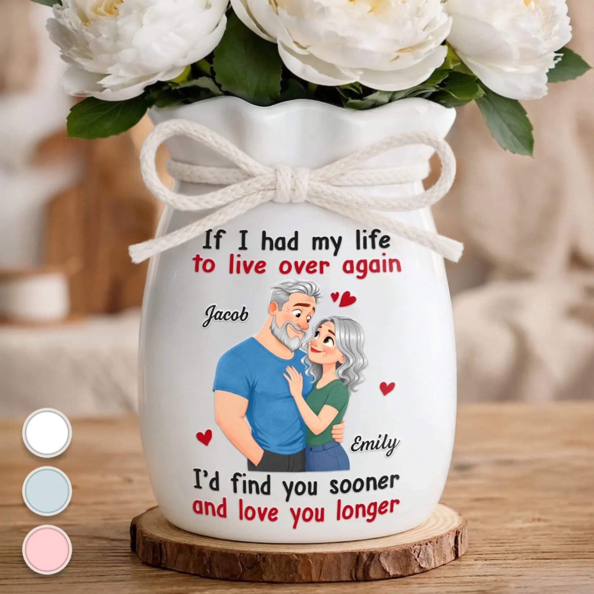 Custom Flower Vase With Ribbon - Personalized Anniversary Wedding Gifts For Husband And Wife, Him And Her - Loving You All Over Again