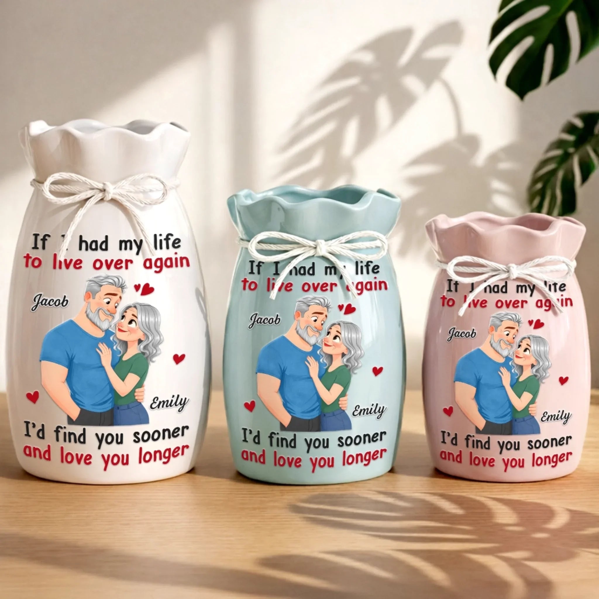 Custom Flower Vase With Ribbon - Personalized Anniversary Wedding Gifts For Husband And Wife, Him And Her - Loving You All Over Again