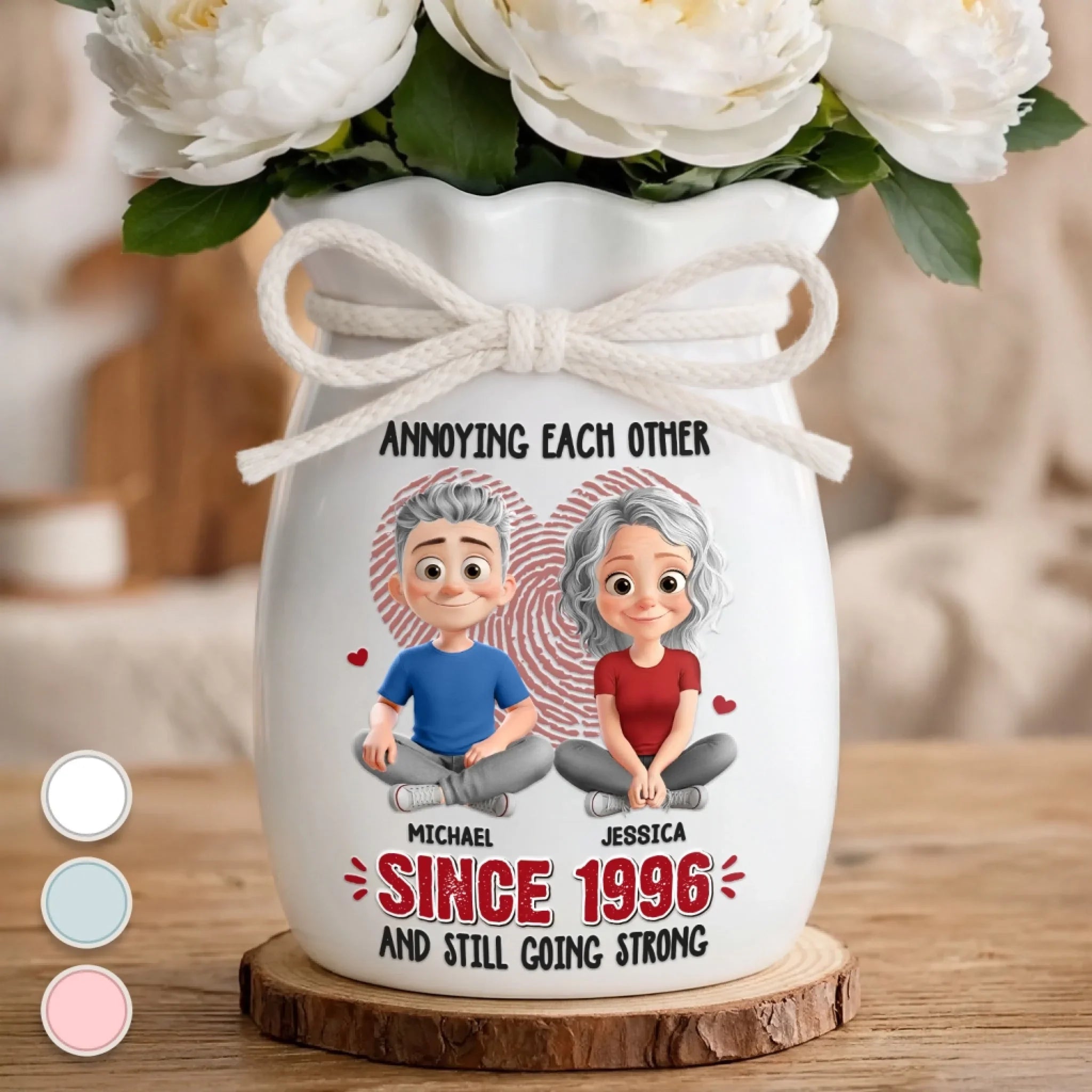 Custom Flower Vase With Ribbon - Personalized Anniversary Wedding Gifts For Husband And Wife, Him And Her - Forever Starts With You