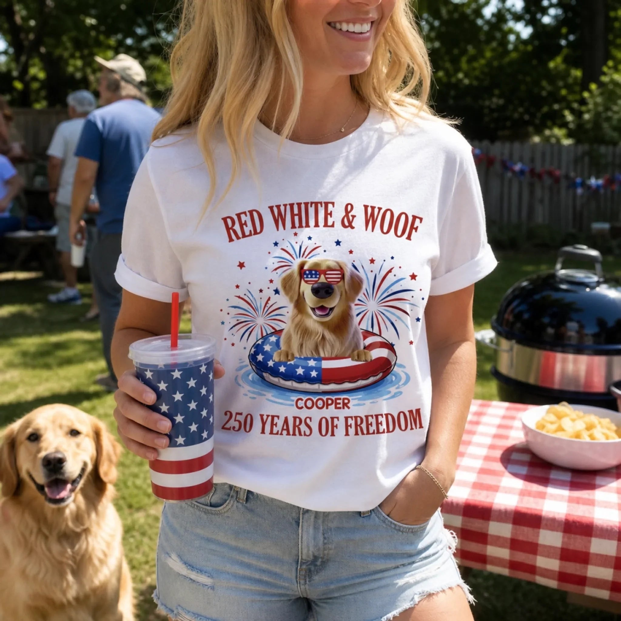 Custom Unisex T-shirt, Premium T-shirt, Hoodie - Personalized America 250th Anniversary Gifts For Dog Lovers, Dog Dad And Mom - Paws & Freedom