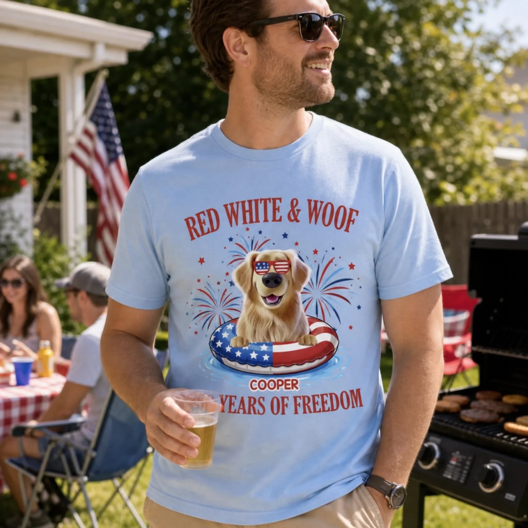 Custom Unisex T-shirt, Premium T-shirt, Hoodie - Personalized America 250th Anniversary Gifts For Dog Lovers, Dog Dad And Mom - Paws & Freedom