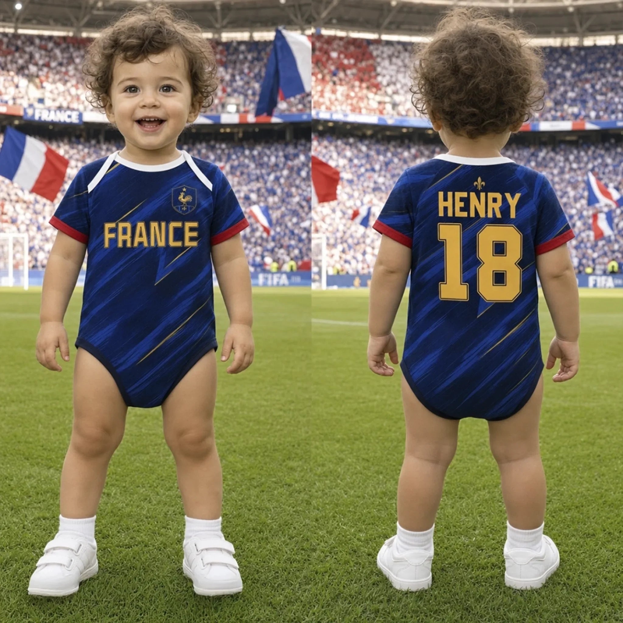 Custom France World Football Baby Jersey Bodysuit
- Personalized Baby Shower, Gender Reveal Gifts For New Moms, New Dads, Football Lovers - The Cutest Little Striker