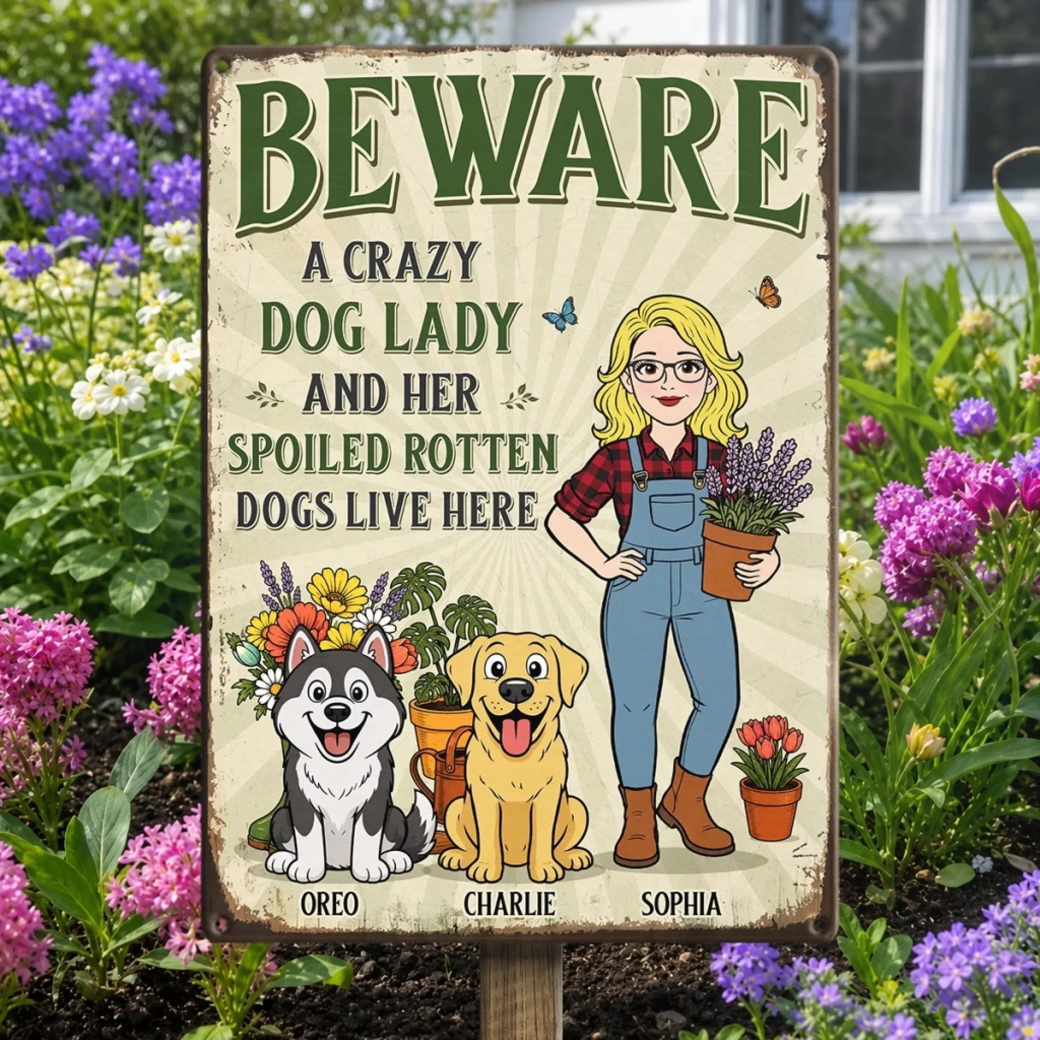 Custom Home Decor Metal Sign - Personalized Birthday Garden Gifts For Gardeners, Dog Lovers, Dog Dad And Mom - The Crazy Dog Lady Lives Here
