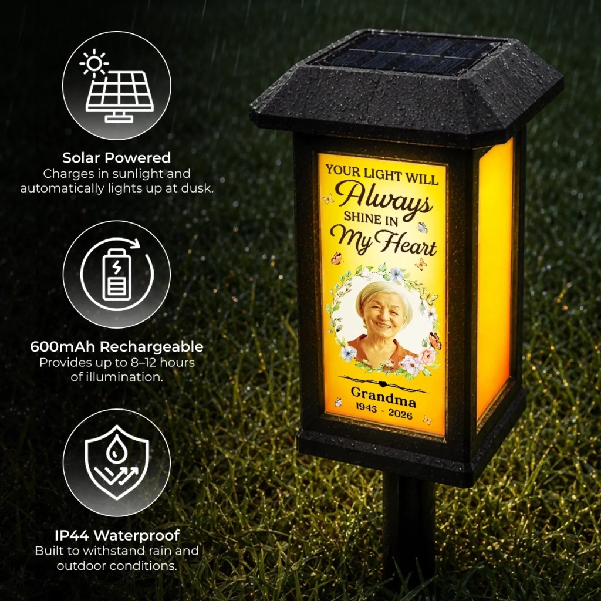 Custom Photo Solar Garden Light - Personalized Memorial Sympathy Gifts For Loss Of Mom, Dad - Always Loved Never Forgotten