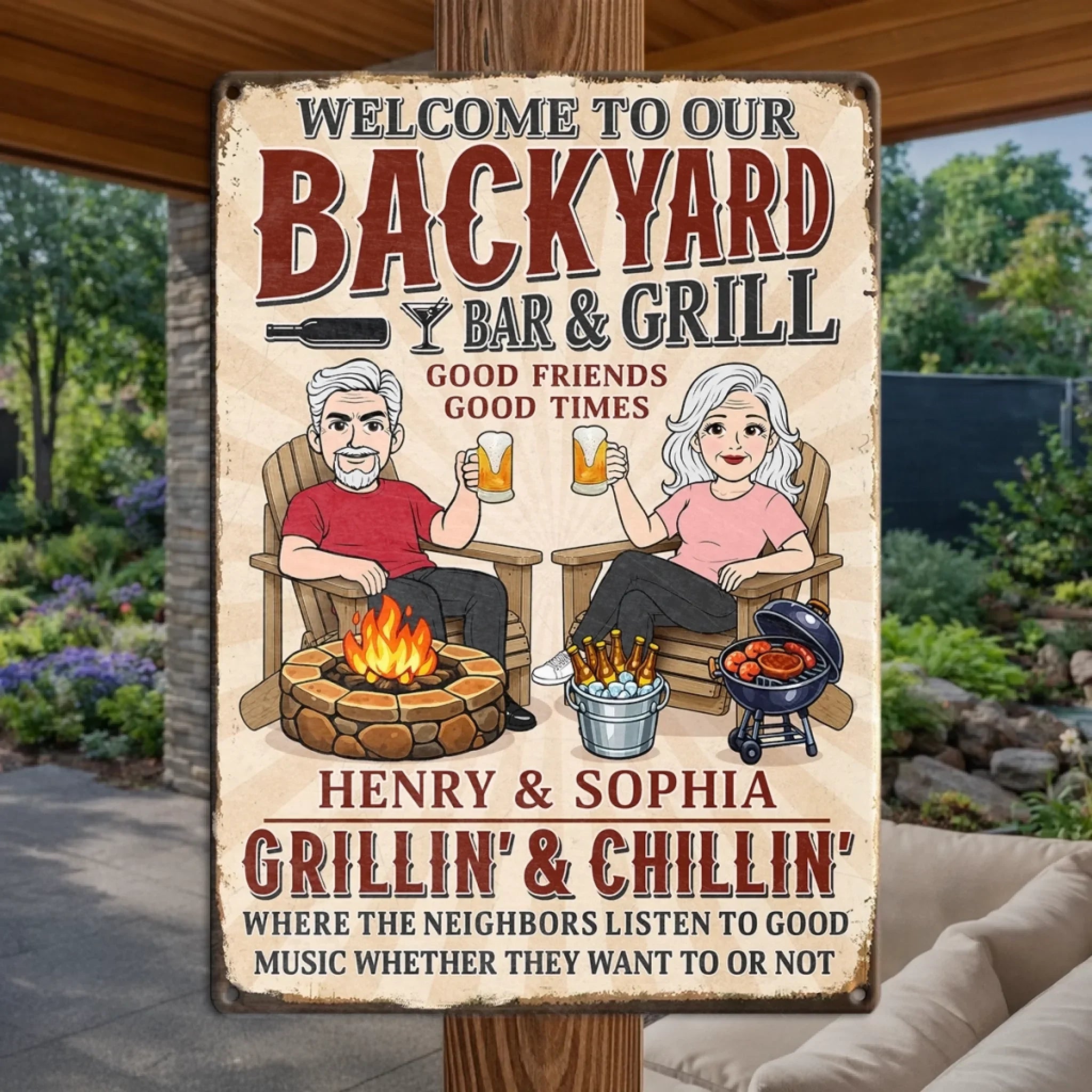 Custom Home Decor Metal Sign - Personalized Anniversary Wedding Gifts For Husband And Wife, Him And Her - Good Friends, Good Times, Free Beer
