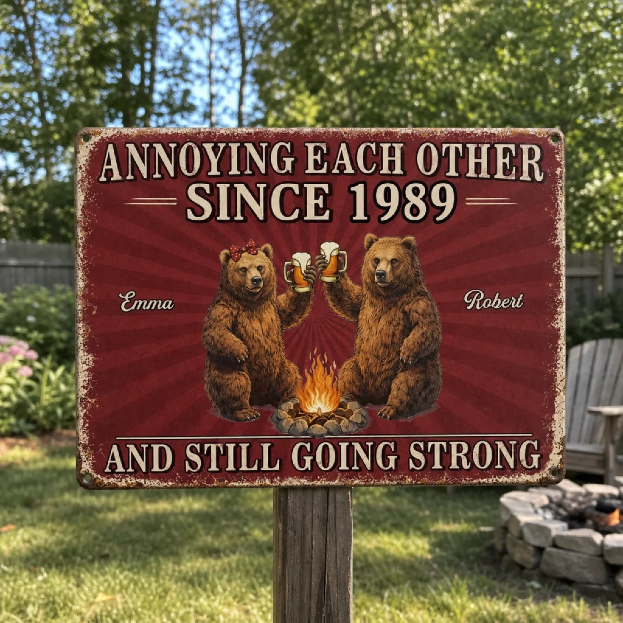Custom Home Decor Metal Sign - Personalized Anniversary Wedding Camping Gifts For Campers, Husband And Wife, Him And Her - Love Drives Us Crazy