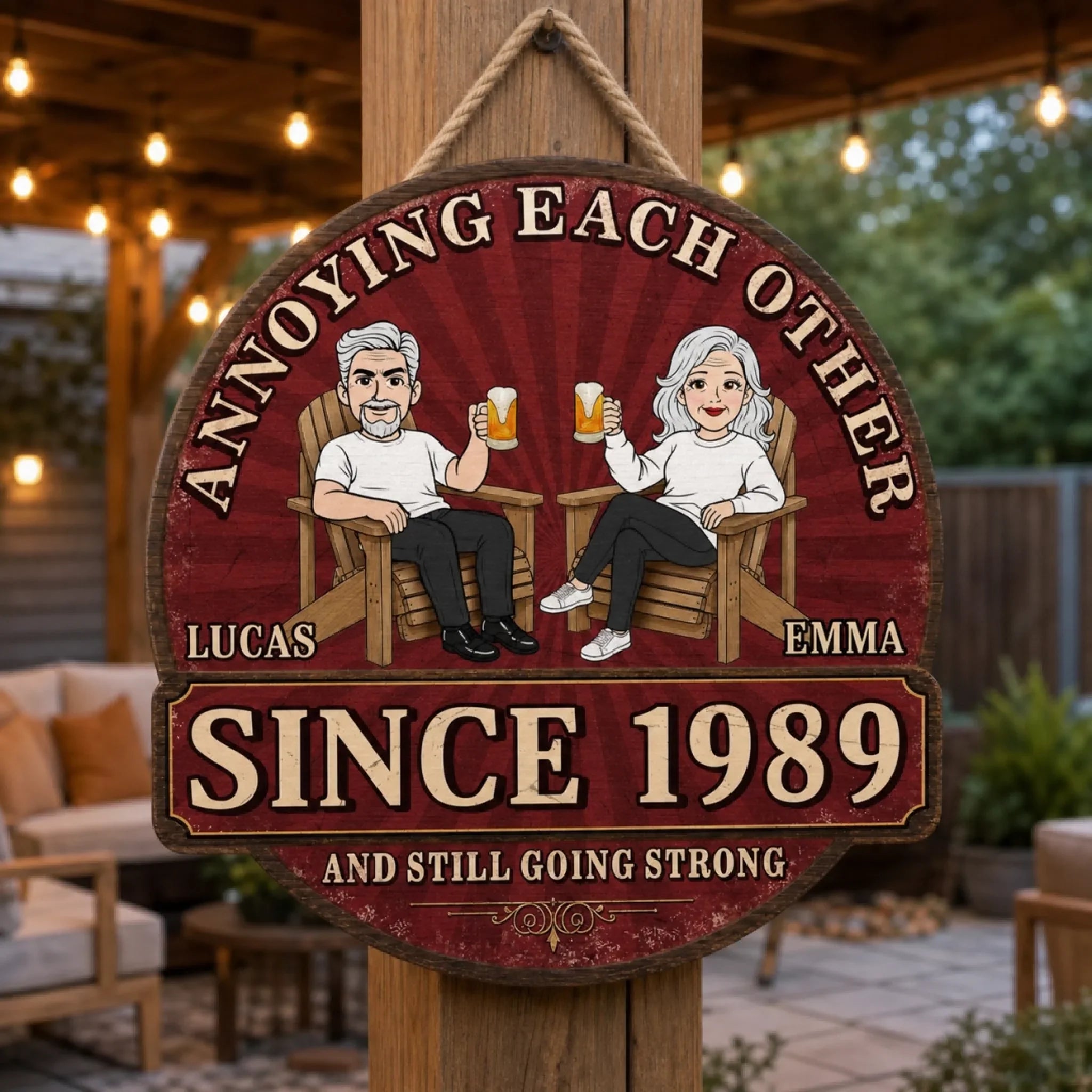 Custom Wood Sign - Personalized Anniversary Wedding Gifts For Husband And Wife, Him And Her - Laughter, Wrinkles And True Love