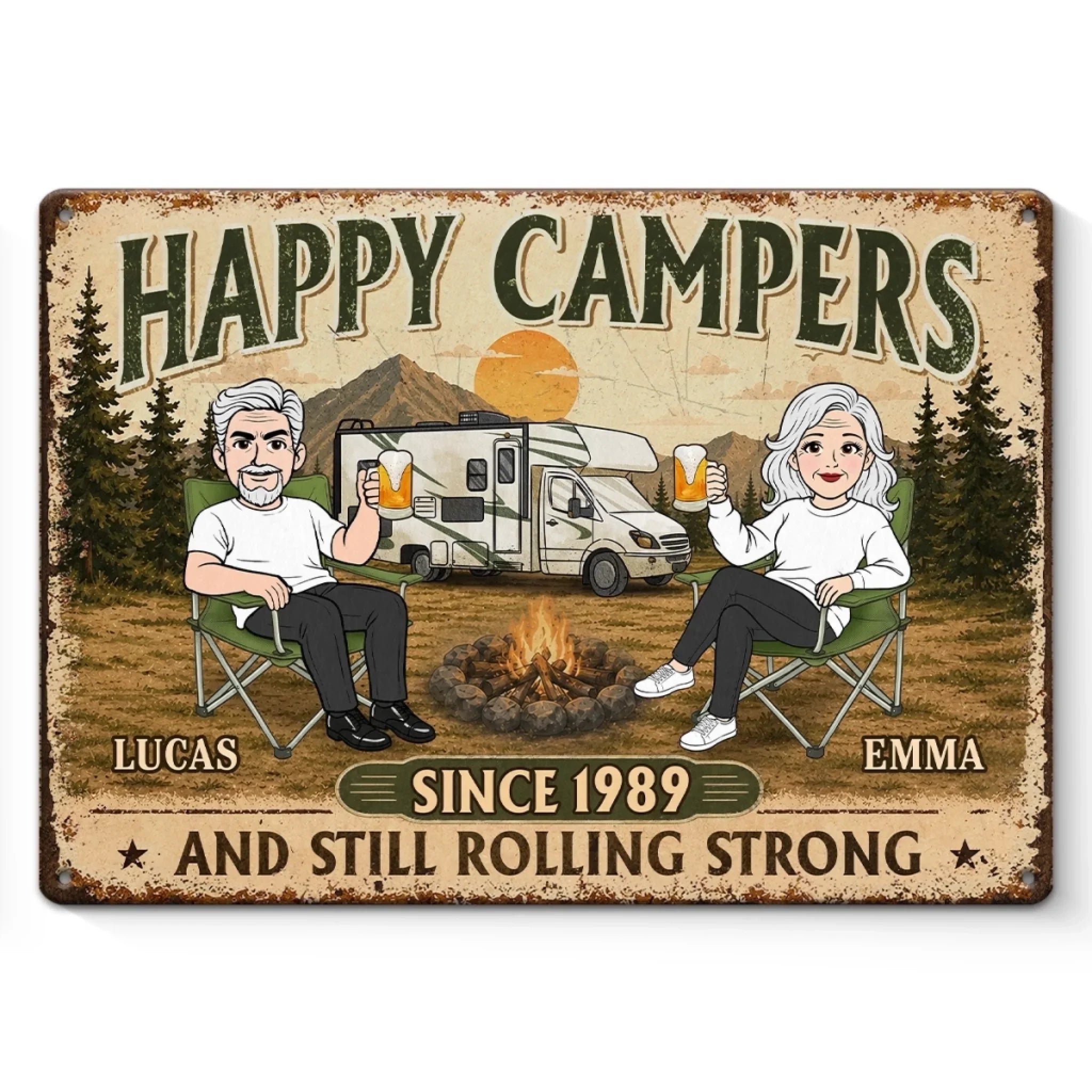 Custom Home Decor Metal Sign - Personalized Anniversary Wedding Camping Gifts For Campers, Husband And Wife, Him And Her - Still Rolling Strong