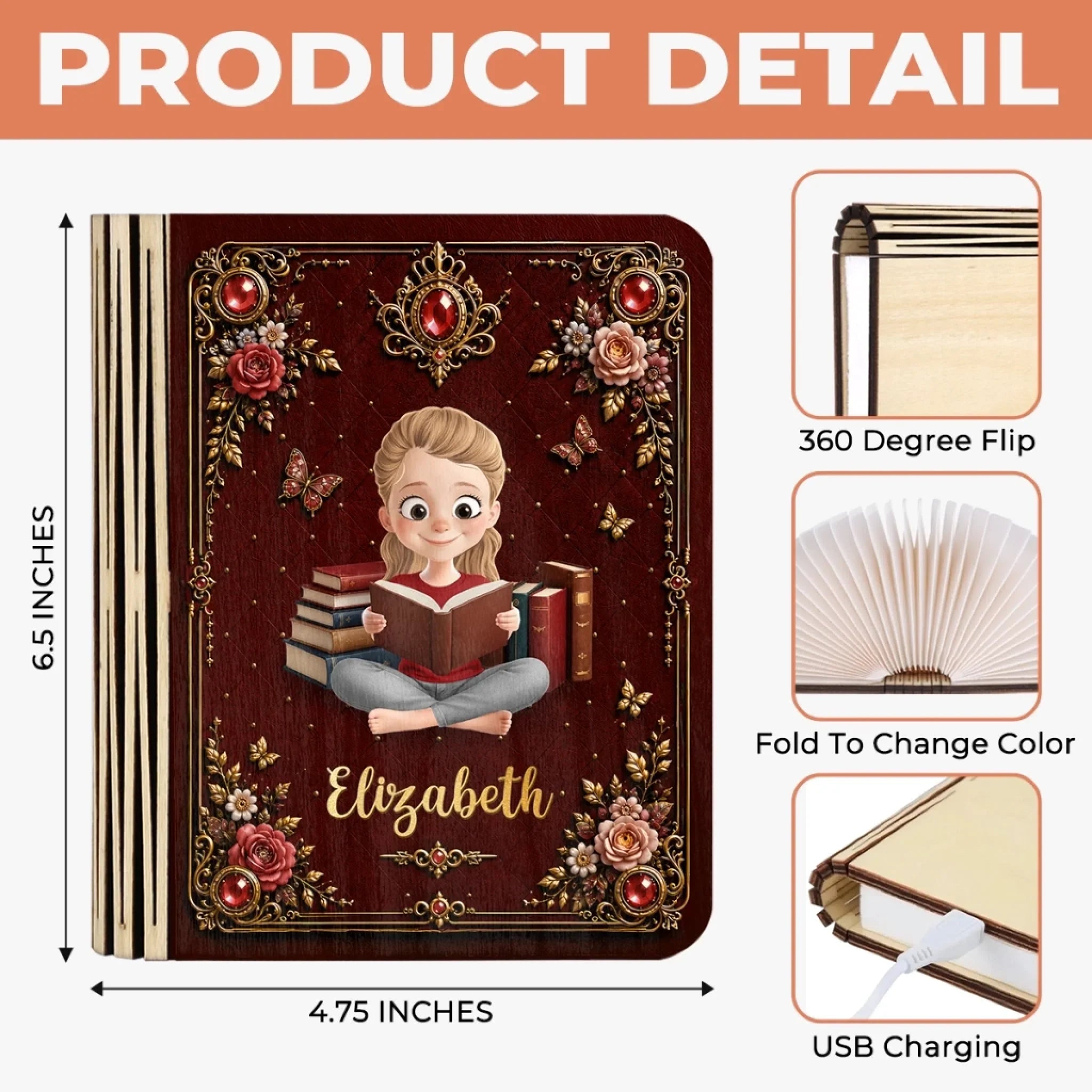 Custom Foldable LED Magic Book Lamp - Personalized Bookish Gifts For Book Lovers, Bookworms, Readers - So Many Books, So Little Time