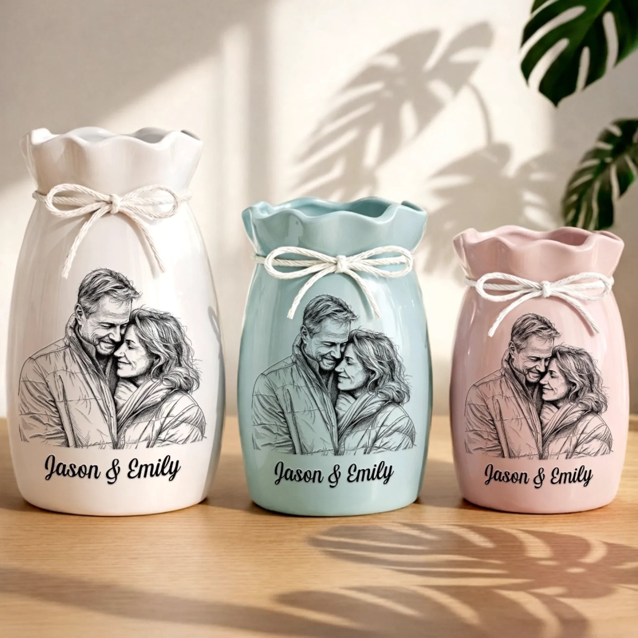 Custom Photo Flower Vase With Ribbon - Personalized Anniversary Wedding Gifts For Husband And Wife, Him And Her - Forever Looks Like This