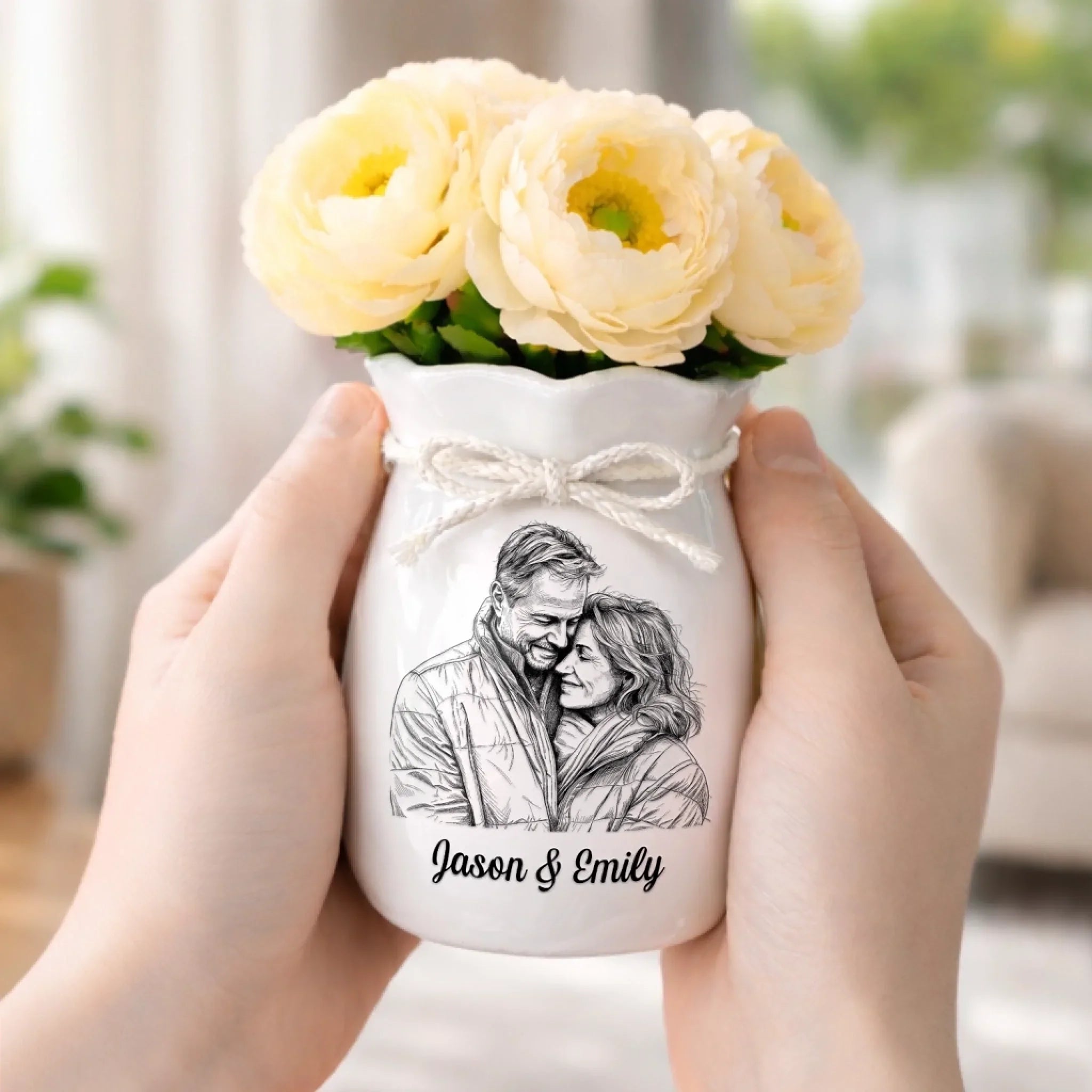 Custom Photo Flower Vase With Ribbon - Personalized Anniversary Wedding Gifts For Husband And Wife, Him And Her - Forever Looks Like This