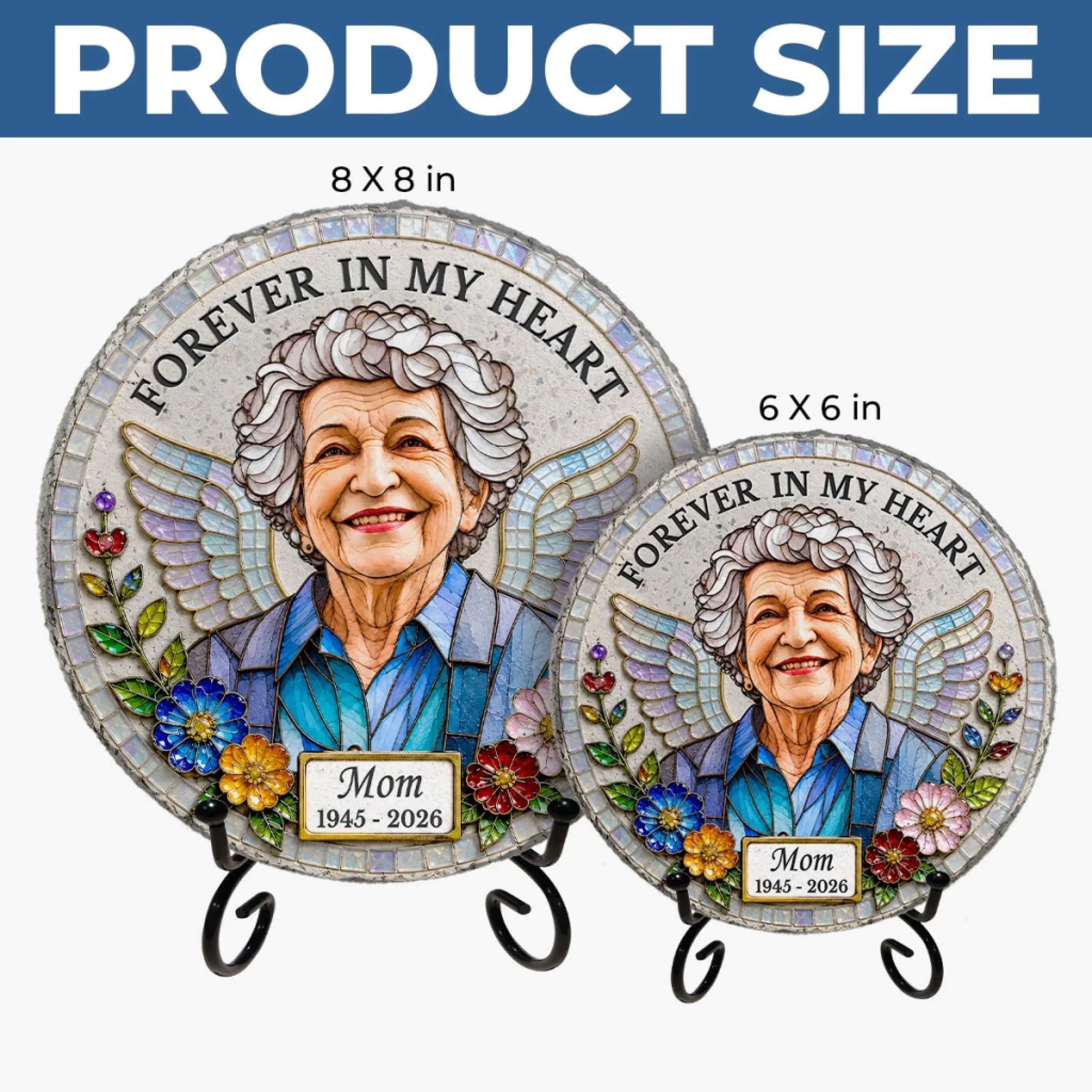Custom Photo Round Shaped Stone With Stand - Personalized Memorial Sympathy Gifts For Loss Of Mom, Dad - Forever In Loving Memory