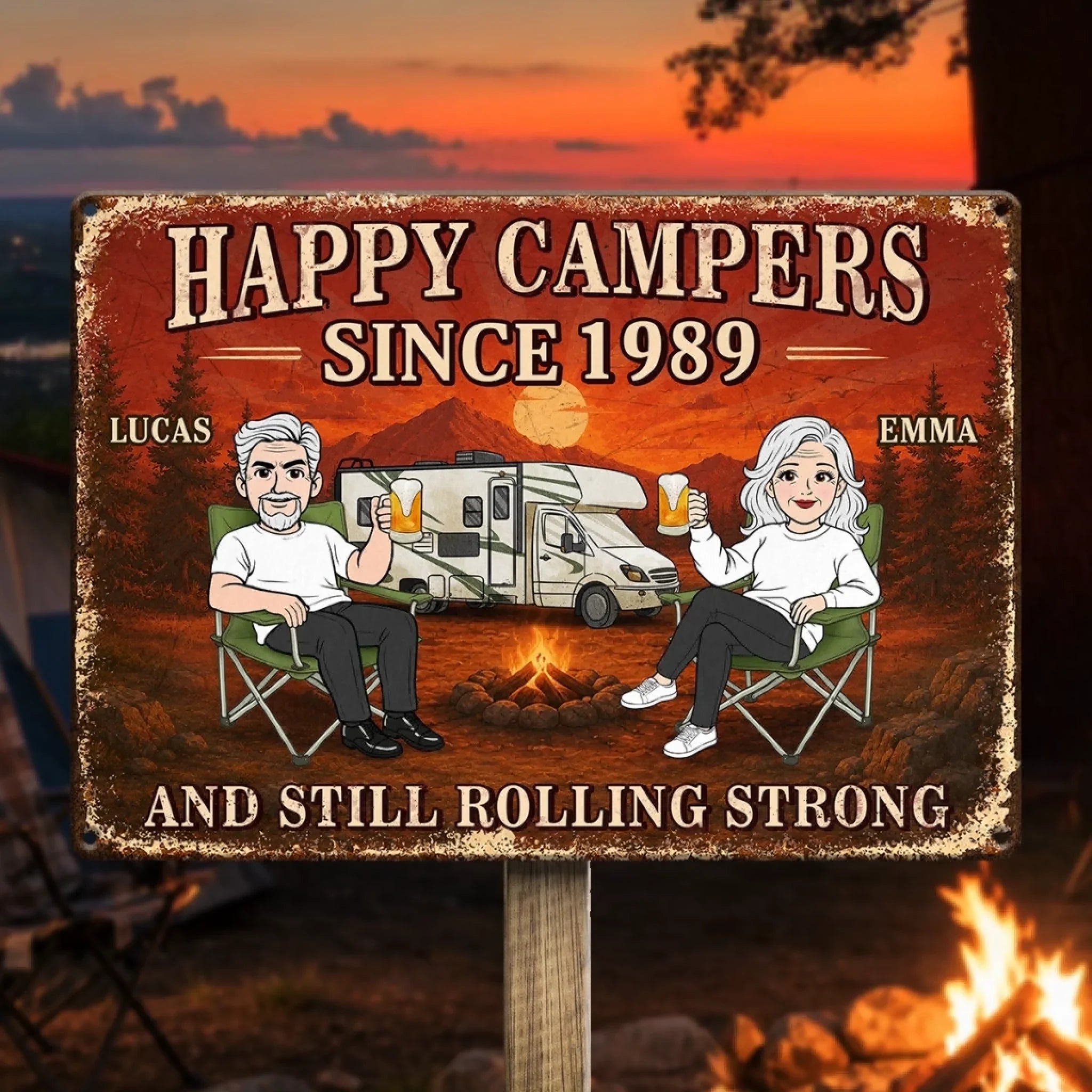 Custom Home Decor Metal Sign - Personalized Anniversary Wedding Camping Gifts For Campers, Husband And Wife, Him And Her - Lost In The Woods Together