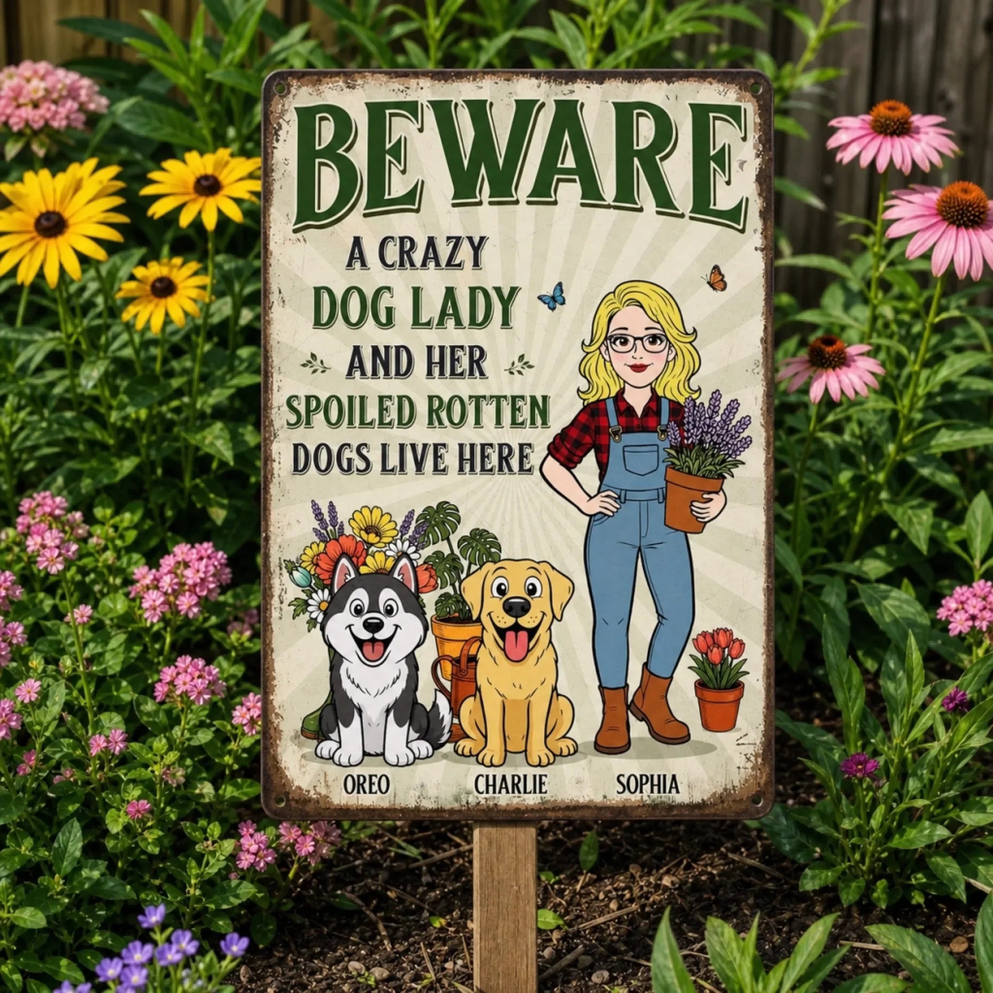 Custom Home Decor Metal Sign - Personalized Birthday Garden Gifts For Gardeners, Dog Lovers, Dog Dad And Mom - The Crazy Dog Lady Lives Here