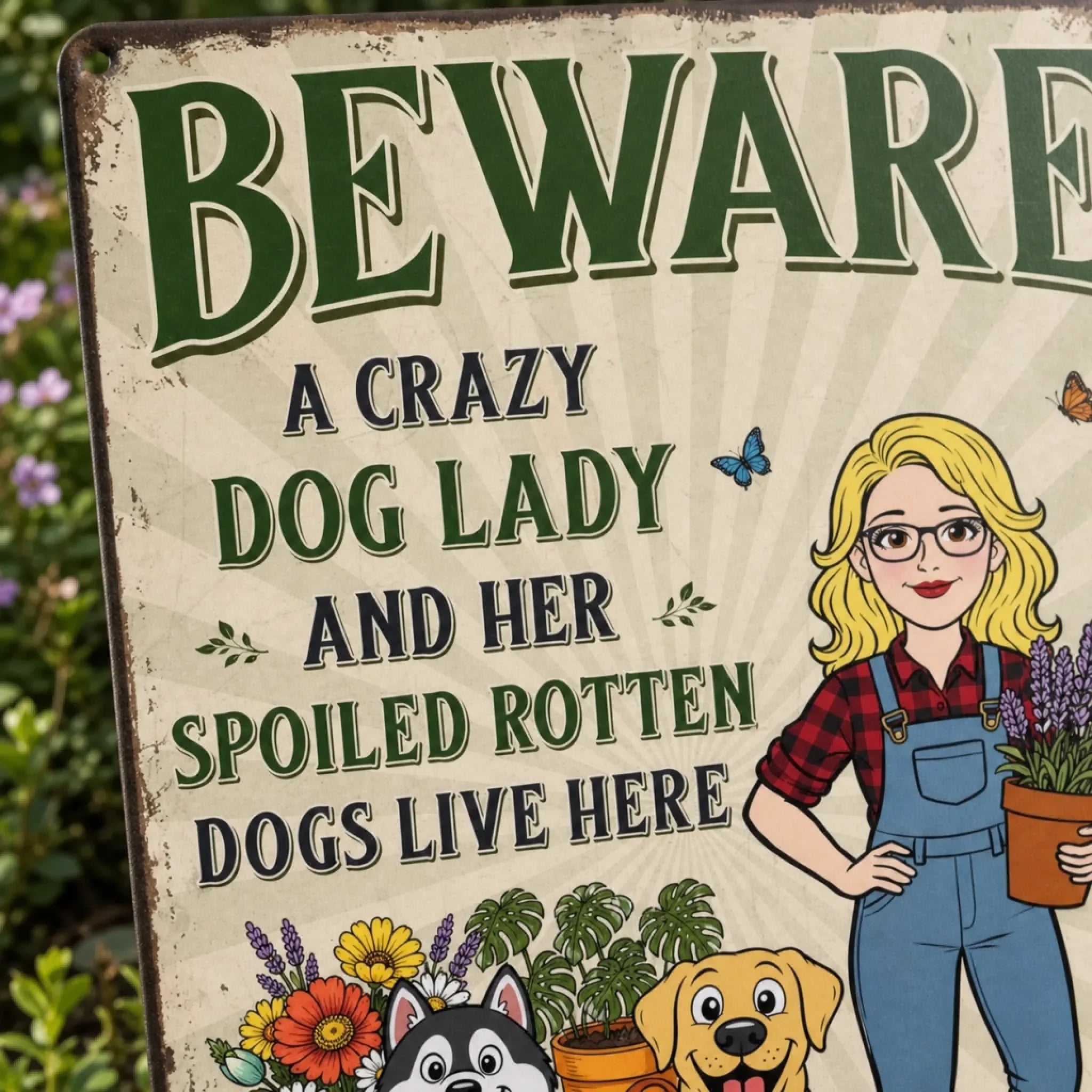 Custom Home Decor Metal Sign - Personalized Birthday Garden Gifts For Gardeners, Dog Lovers, Dog Dad And Mom - The Crazy Dog Lady Lives Here