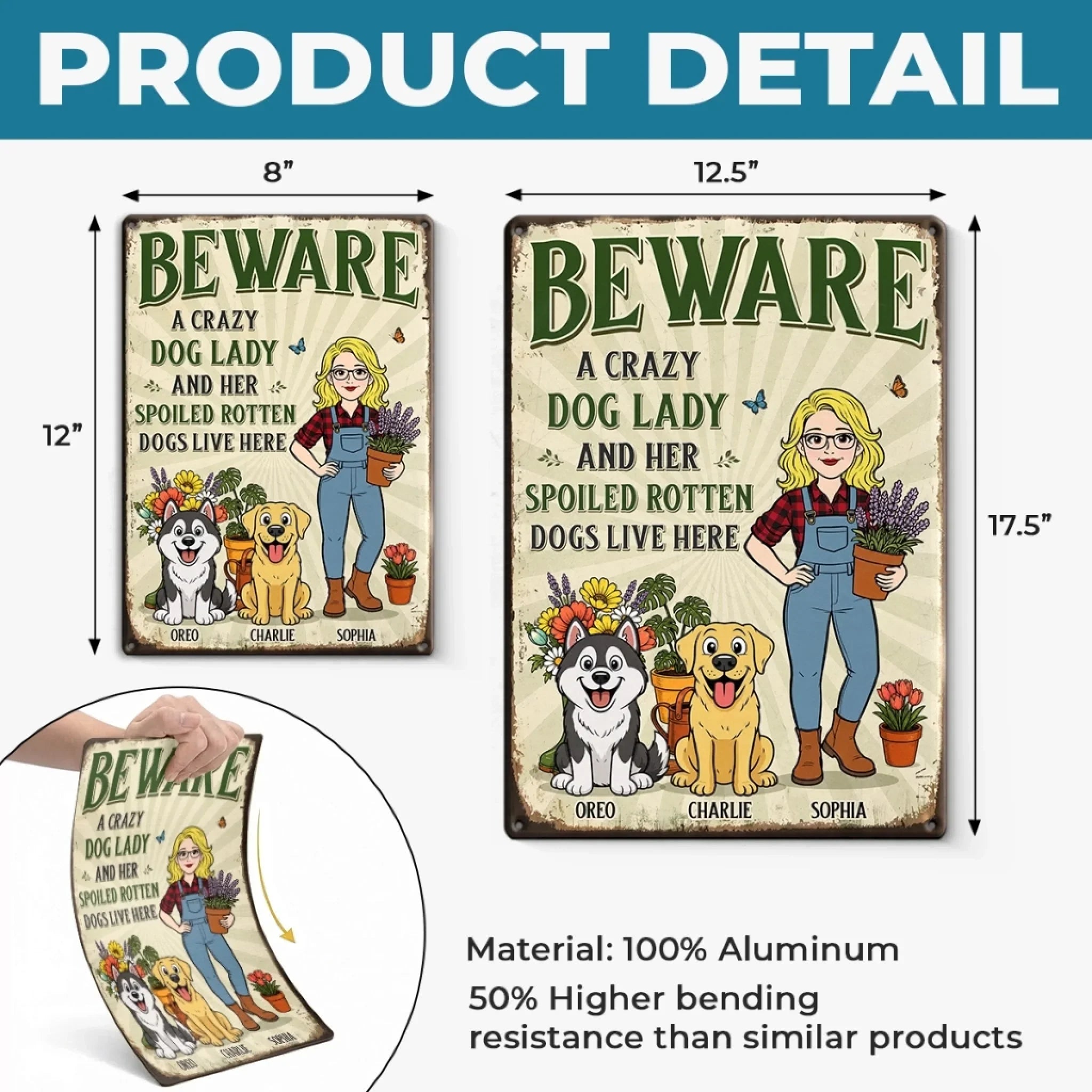 Custom Home Decor Metal Sign - Personalized Birthday Garden Gifts For Gardeners, Dog Lovers, Dog Dad And Mom - The Crazy Dog Lady Lives Here