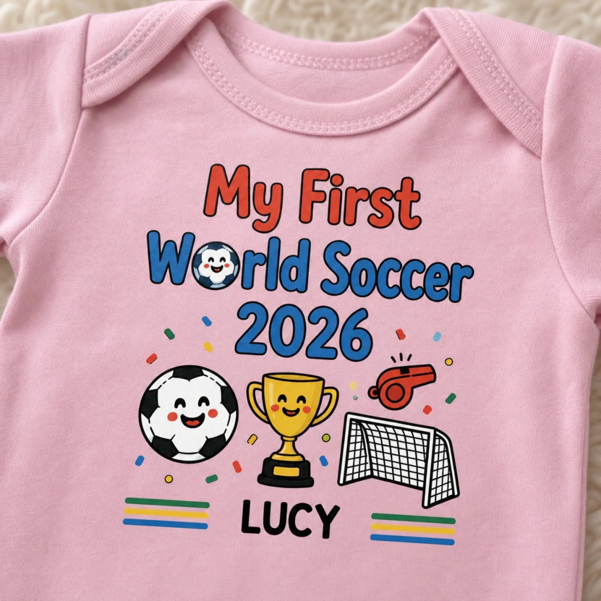 Custom World Football Baby Onesie - Personalized Baby Shower, Gender Reveal Gifts For Football Lovers, New Moms, New Dads - Gold Cup First Win