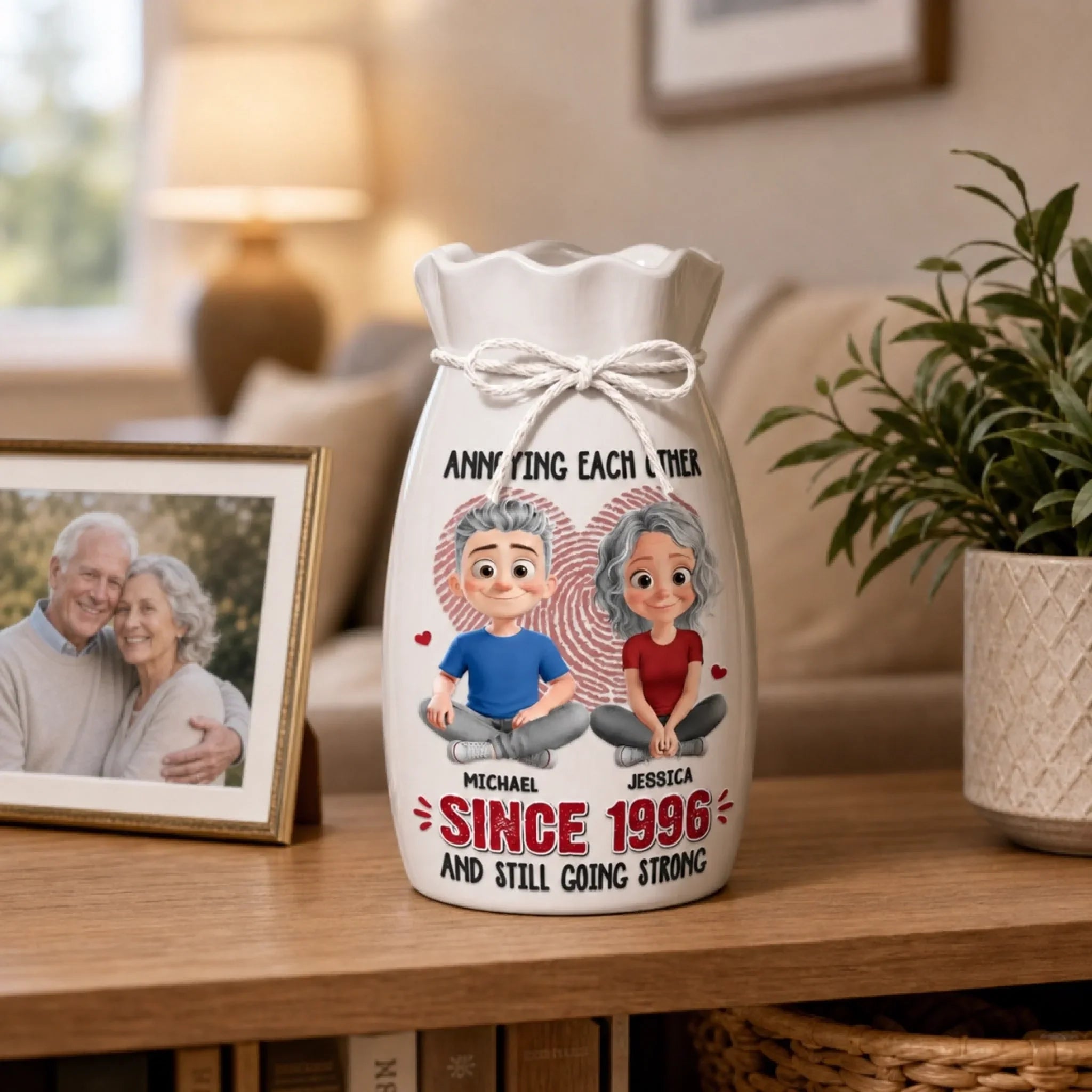 Custom Flower Vase With Ribbon - Personalized Anniversary Wedding Gifts For Husband And Wife, Him And Her - Forever Starts With You