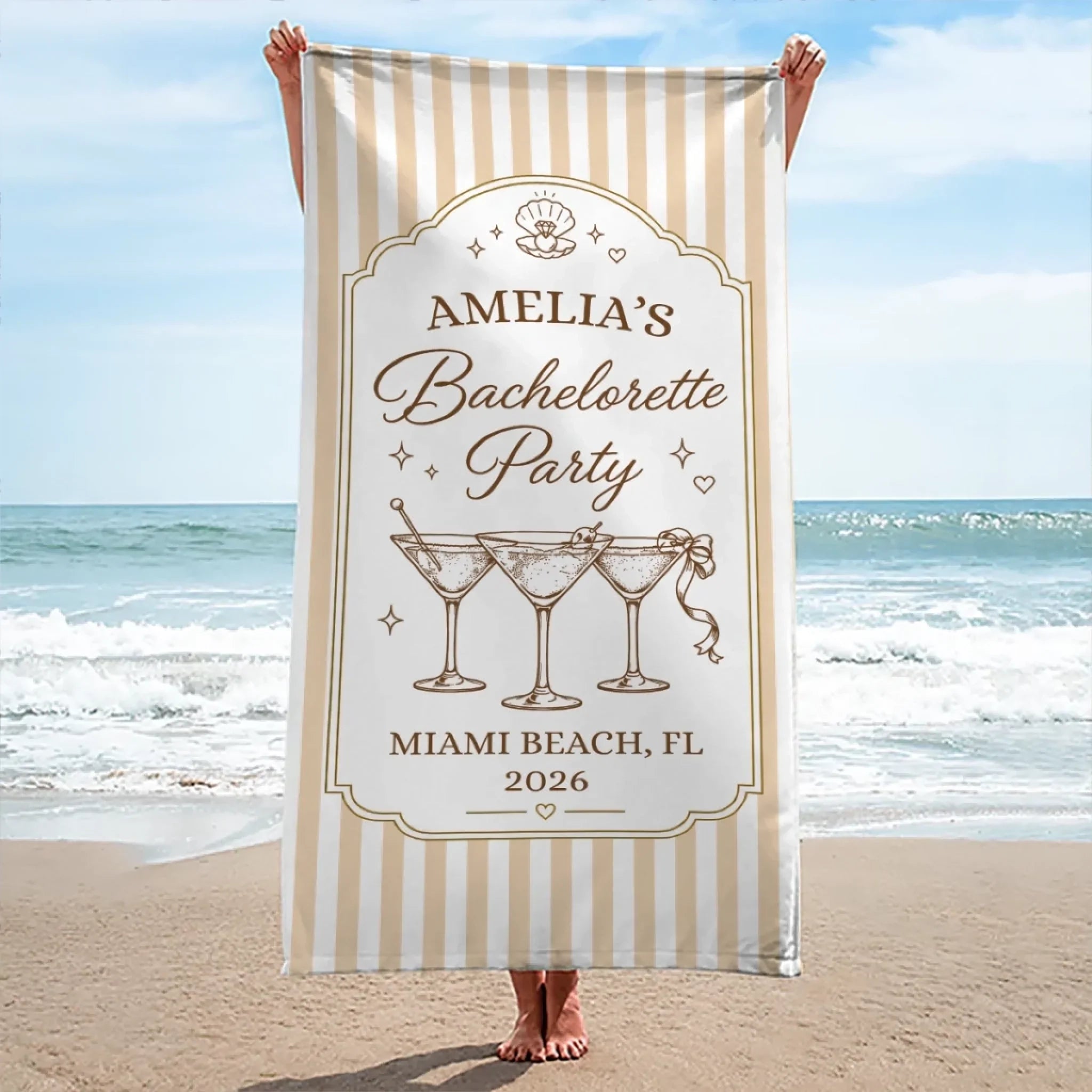 Custom Beach Towel - Personalized Summer Vacation And Travel Gifts For Best Friends, Family - Beach Hair, Bachelorette Flair