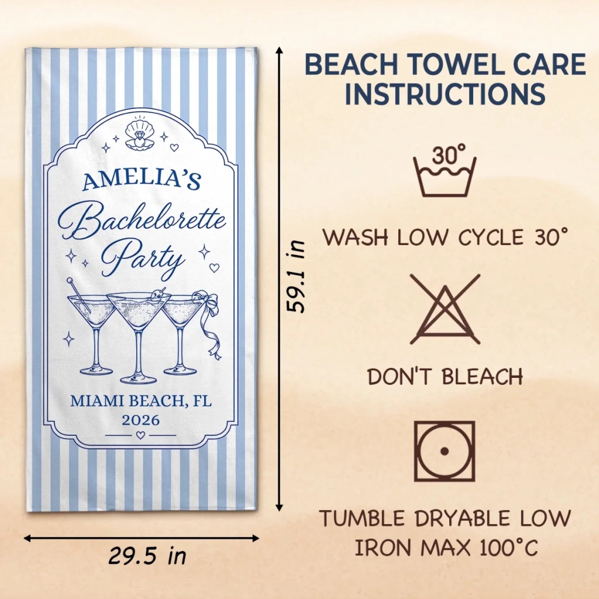 Custom Beach Towel - Personalized Summer Vacation And Travel Gifts For Best Friends, Family - Beach Hair, Bachelorette Flair