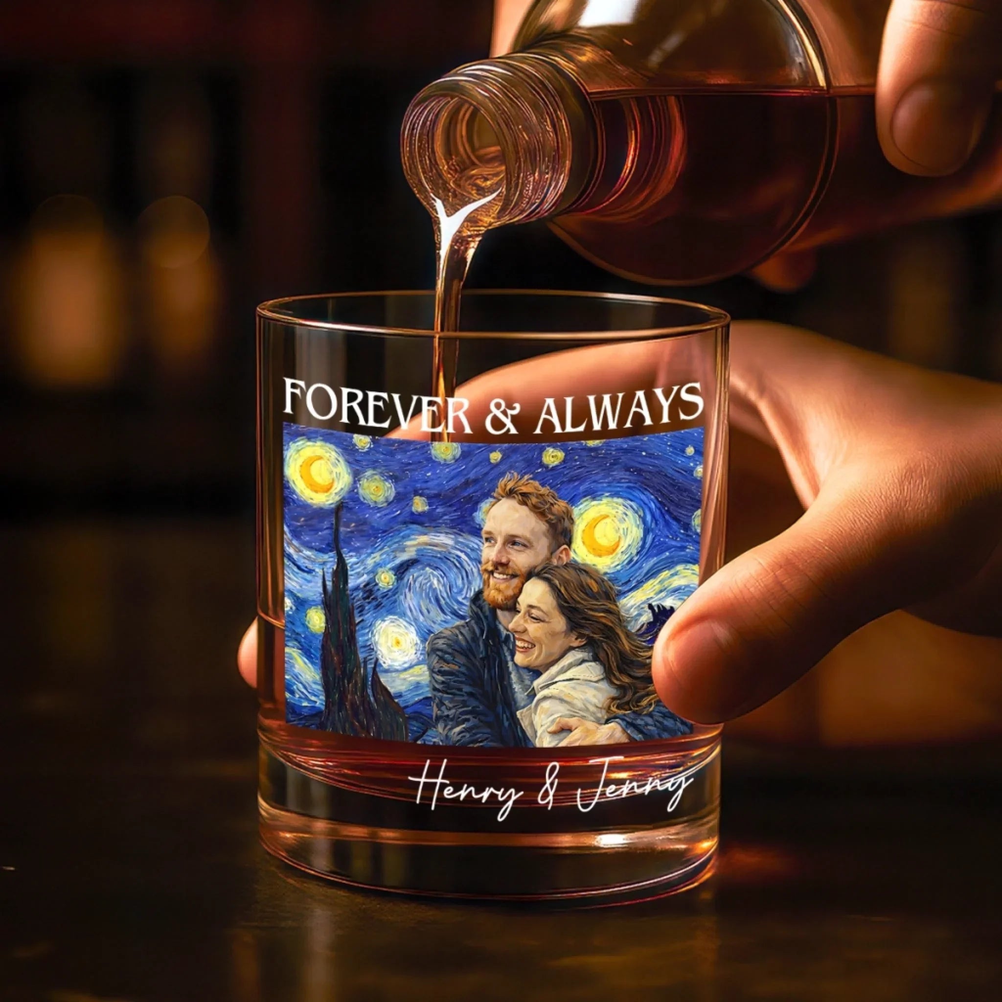 Custom Photo Whiskey Glass - Personalized Anniversary Wedding Gifts For Husband And Wife, Him And Her - Forever And Always